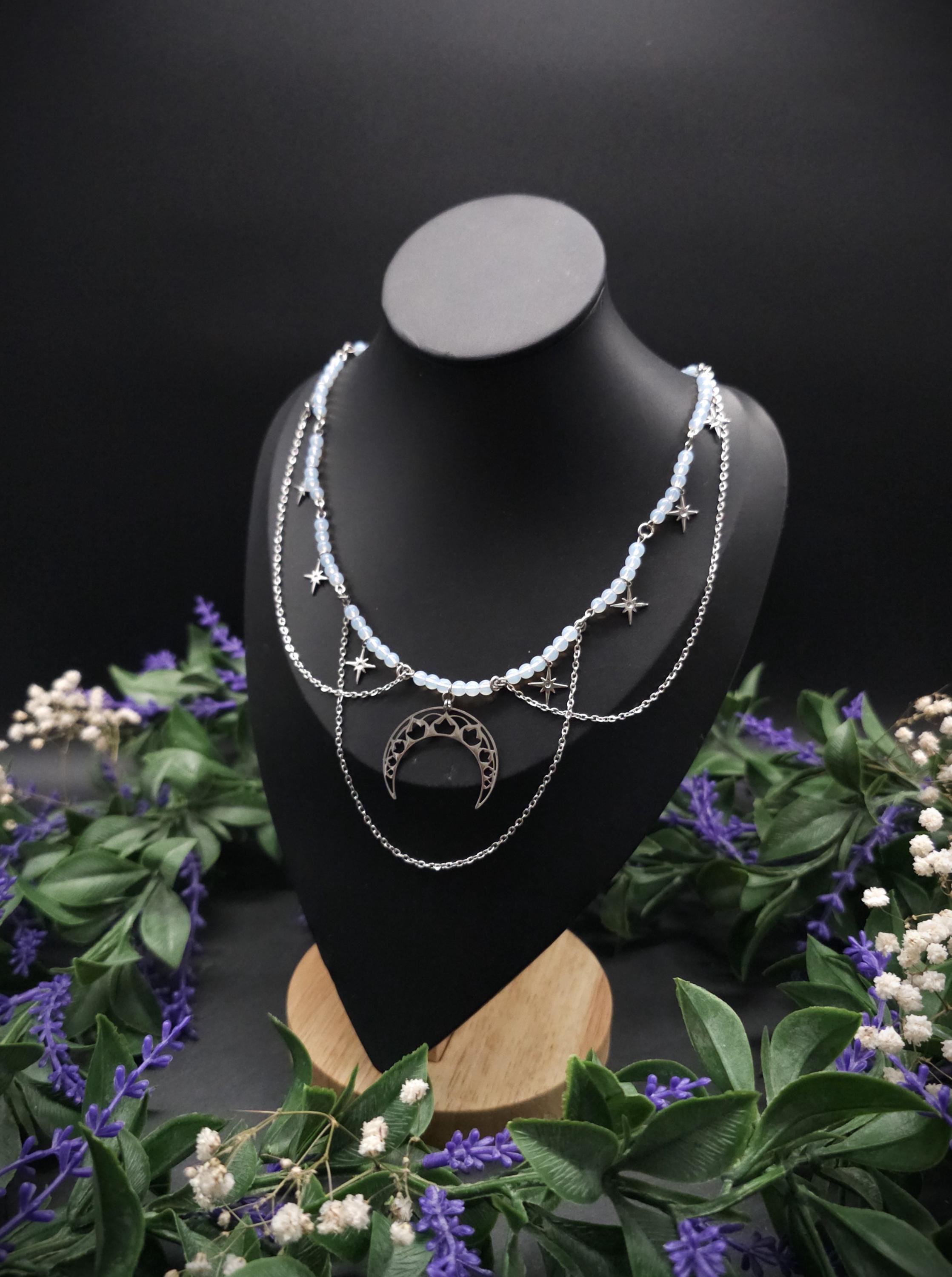 Edelstahl Mond Halskette ~ Größenverstellbares Collier ~ Celestial Sternen Schmuck ~ Fantasy Accessoire
