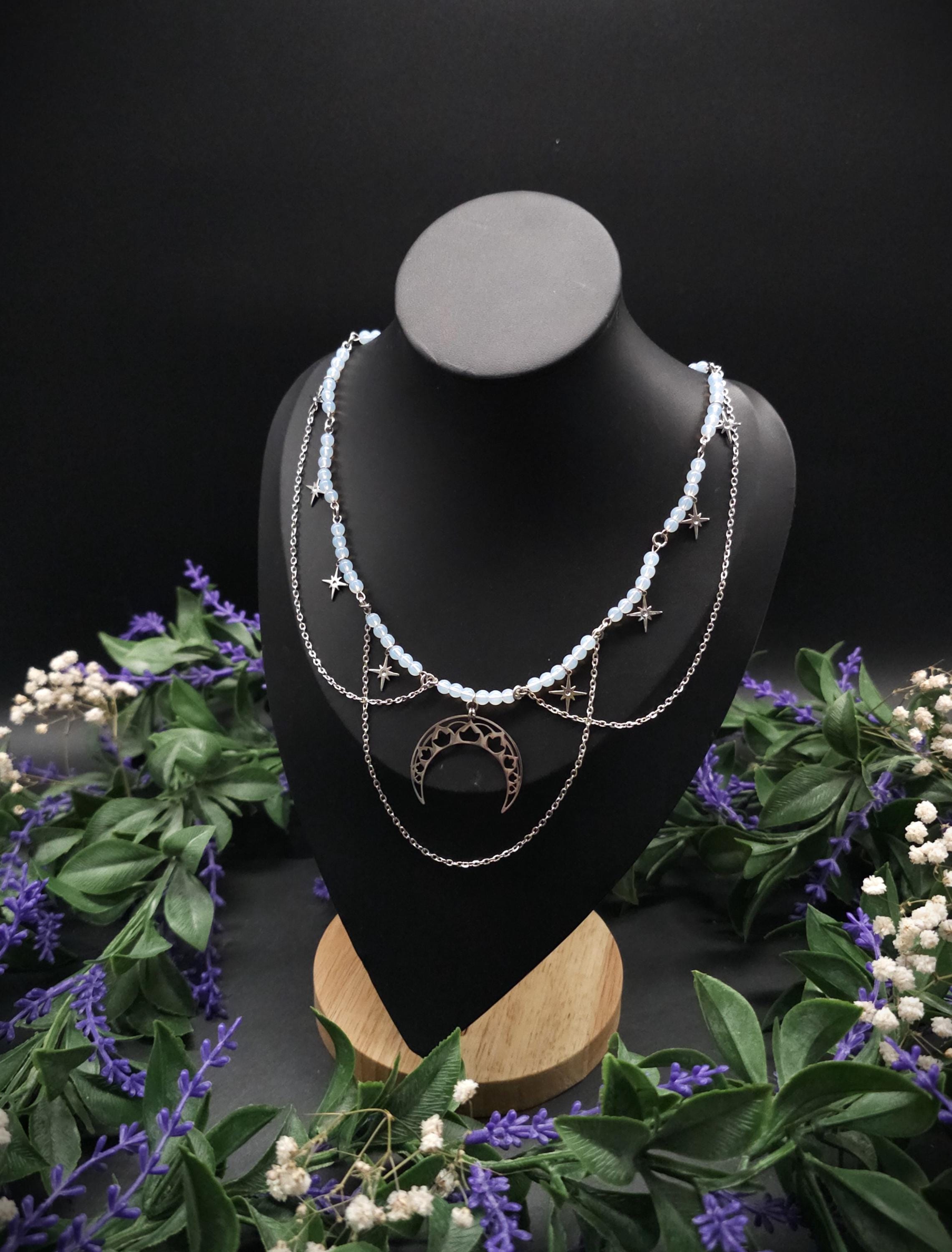 Edelstahl Mond Halskette ~ Größenverstellbares Collier ~ Celestial Sternen Schmuck ~ Fantasy Accessoire