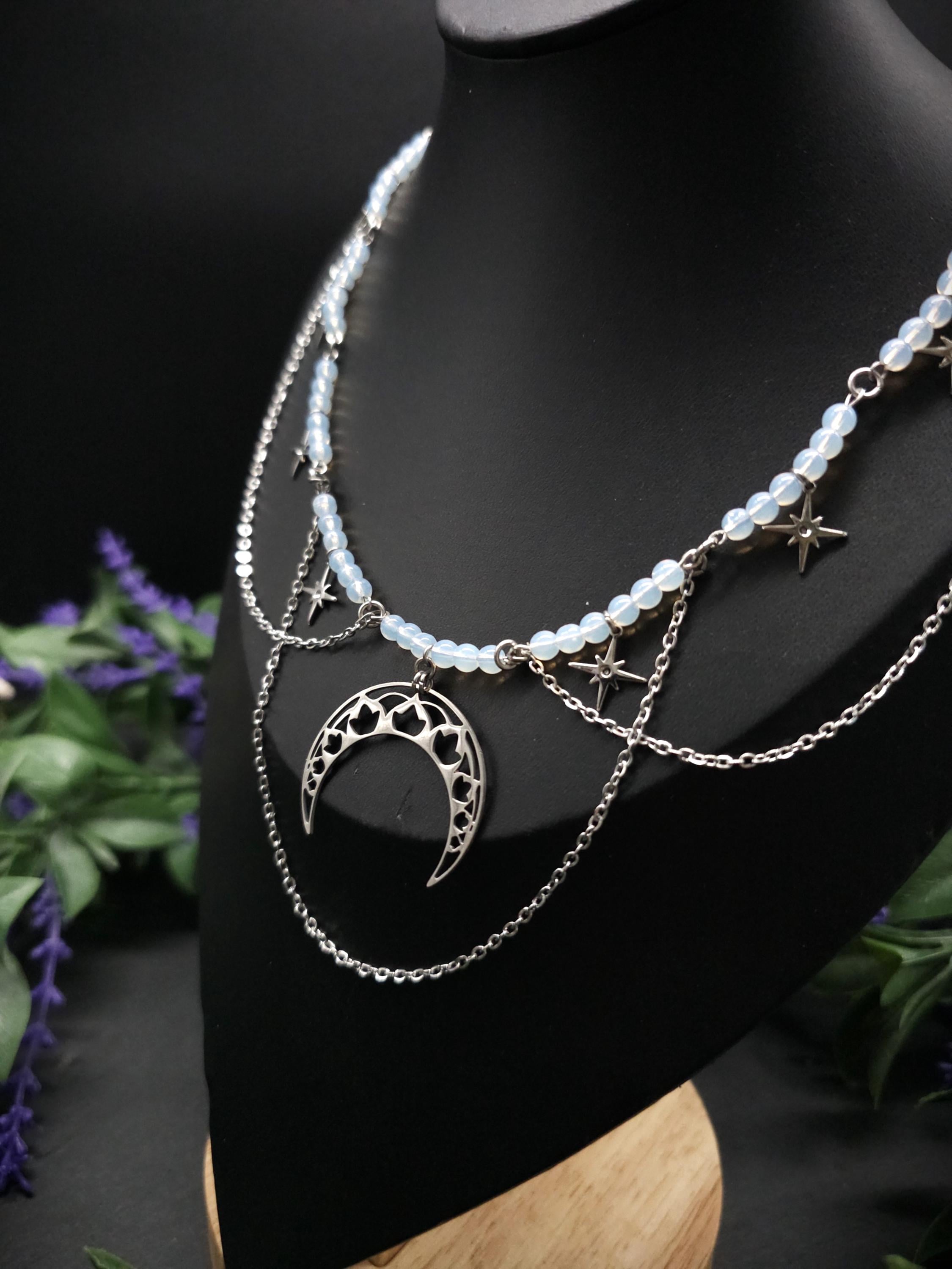 Edelstahl Mond Halskette ~ Größenverstellbares Collier ~ Celestial Sternen Schmuck ~ Fantasy Accessoire