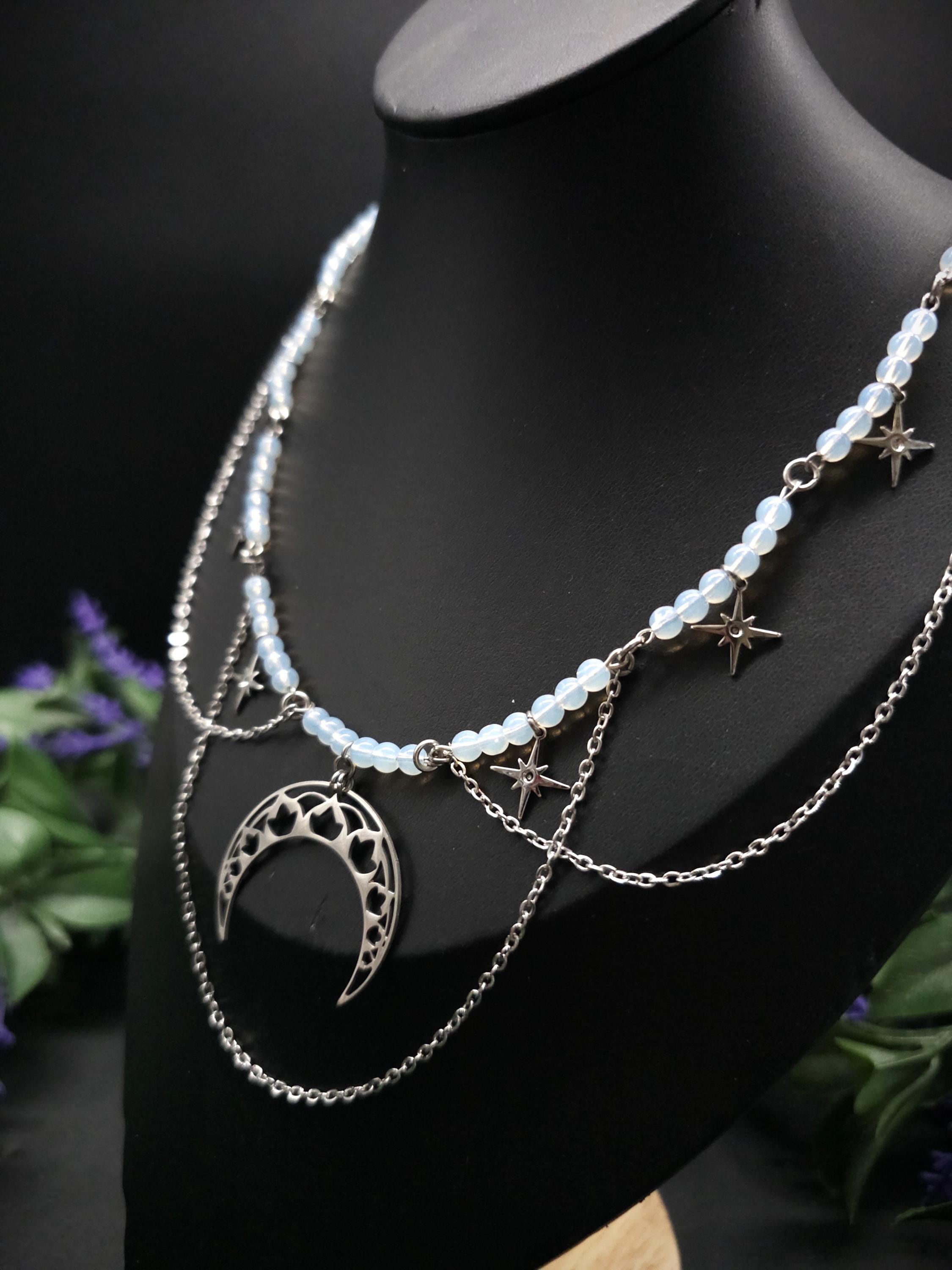 Edelstahl Mond Halskette ~ Größenverstellbares Collier ~ Celestial Sternen Schmuck ~ Fantasy Accessoire
