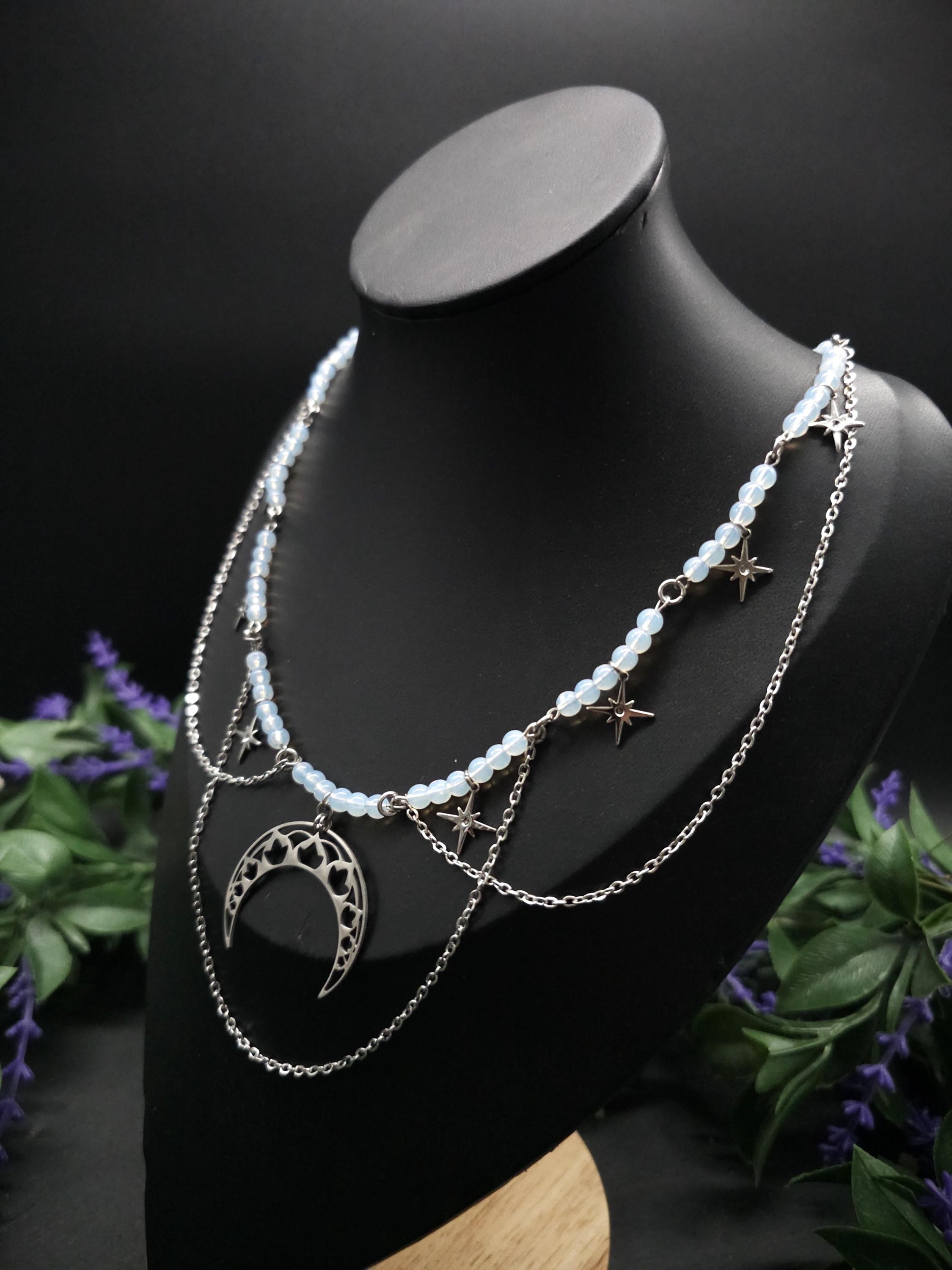Edelstahl Mond Halskette ~ Größenverstellbares Collier ~ Celestial Sternen Schmuck ~ Fantasy Accessoire