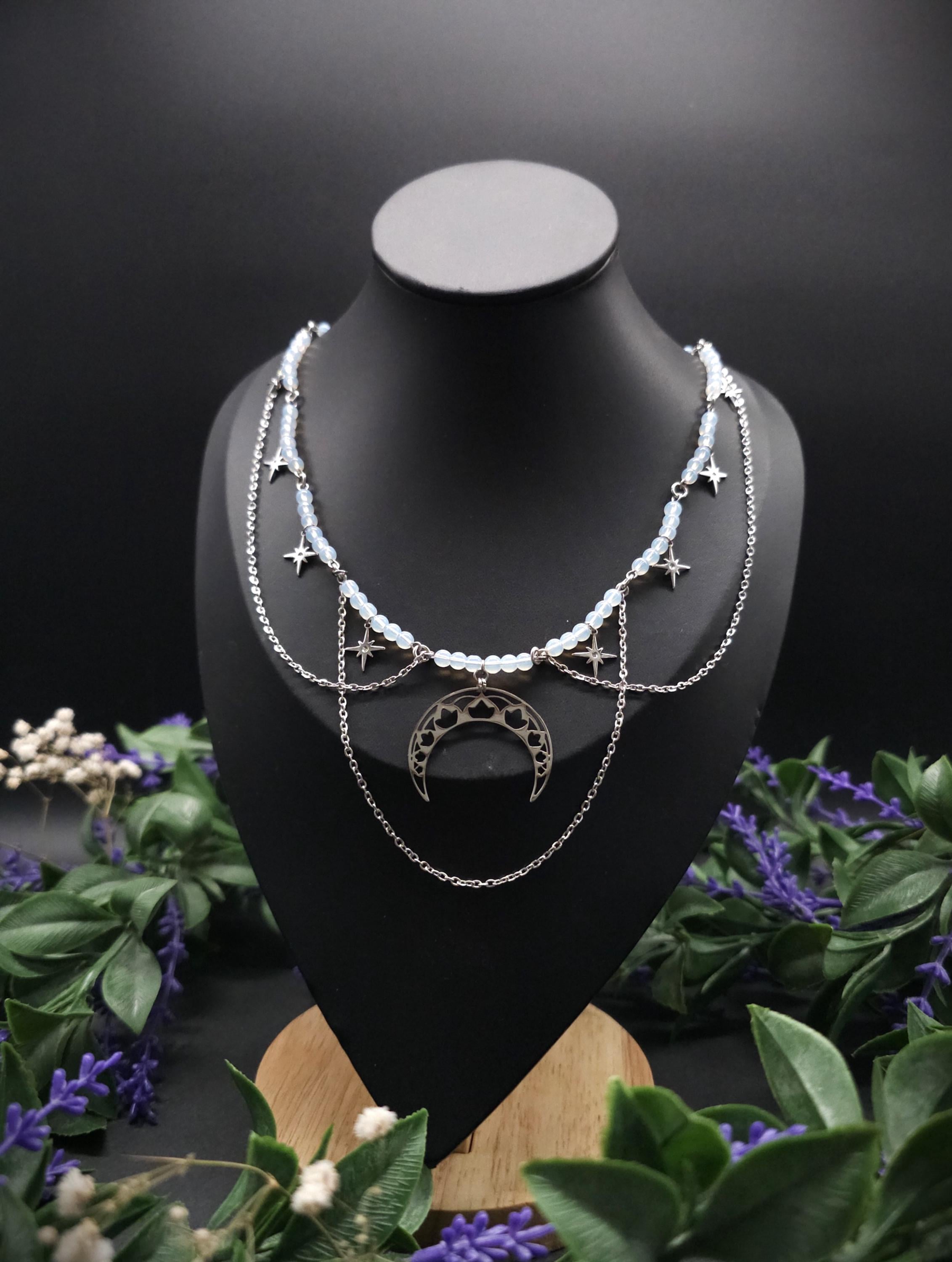 Edelstahl Mond Halskette ~ Größenverstellbares Collier ~ Celestial Sternen Schmuck ~ Fantasy Accessoire