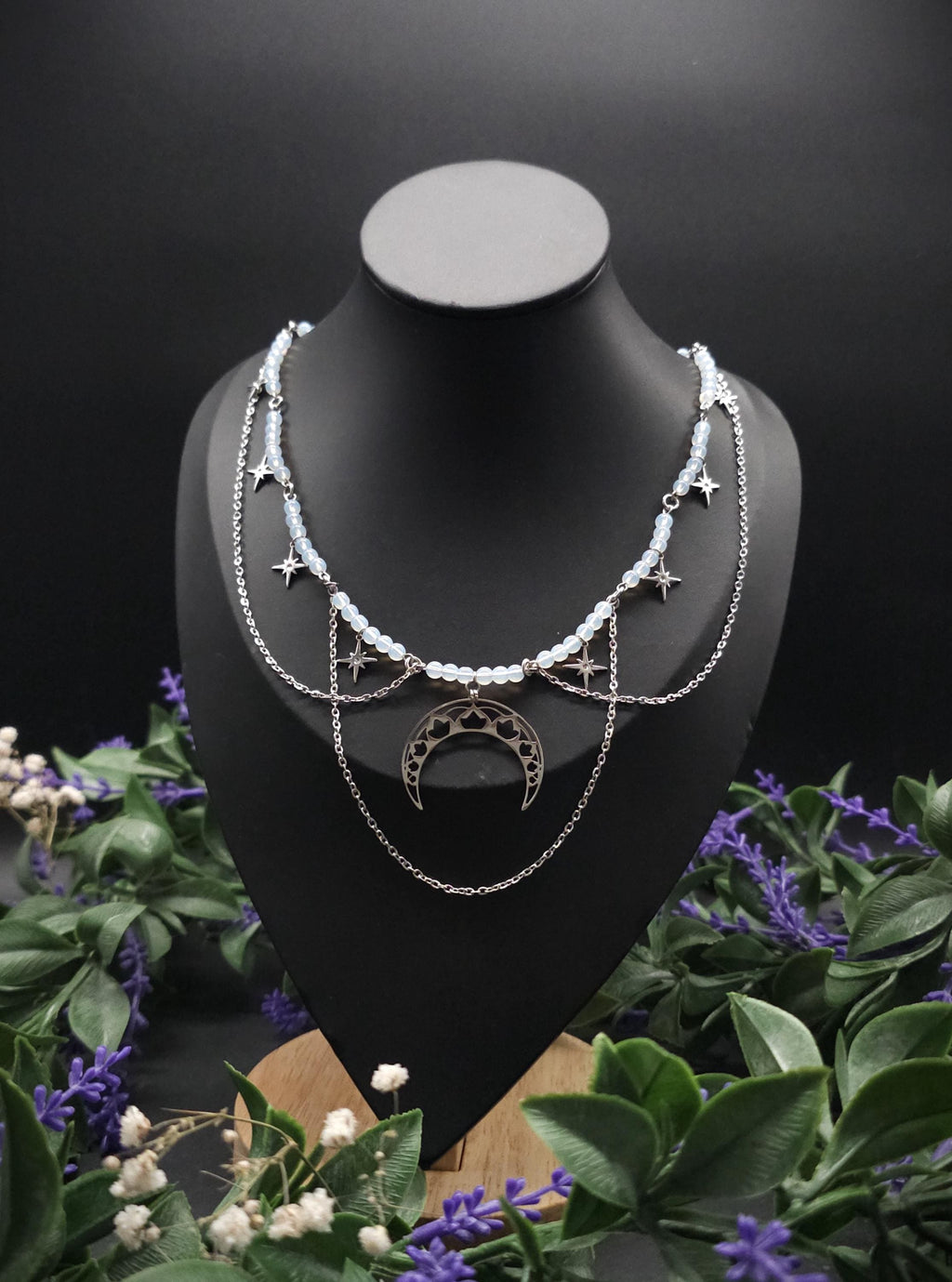 Edelstahl Mond Halskette ~ Größenverstellbares Collier ~ Celestial Sternen Schmuck ~ Fantasy Accessoire