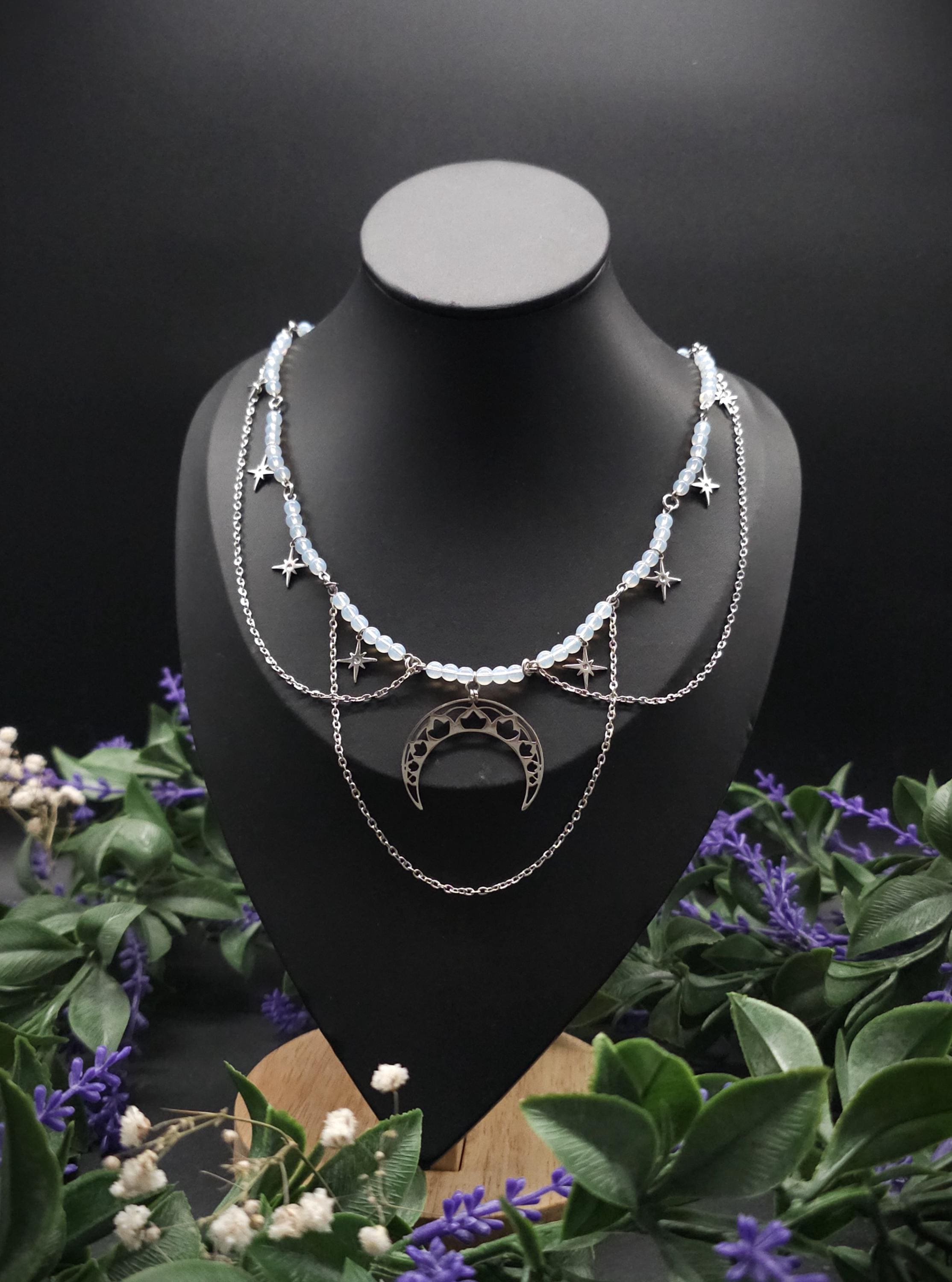 Edelstahl Mond Halskette ~ Größenverstellbares Collier ~ Celestial Sternen Schmuck ~ Fantasy Accessoire