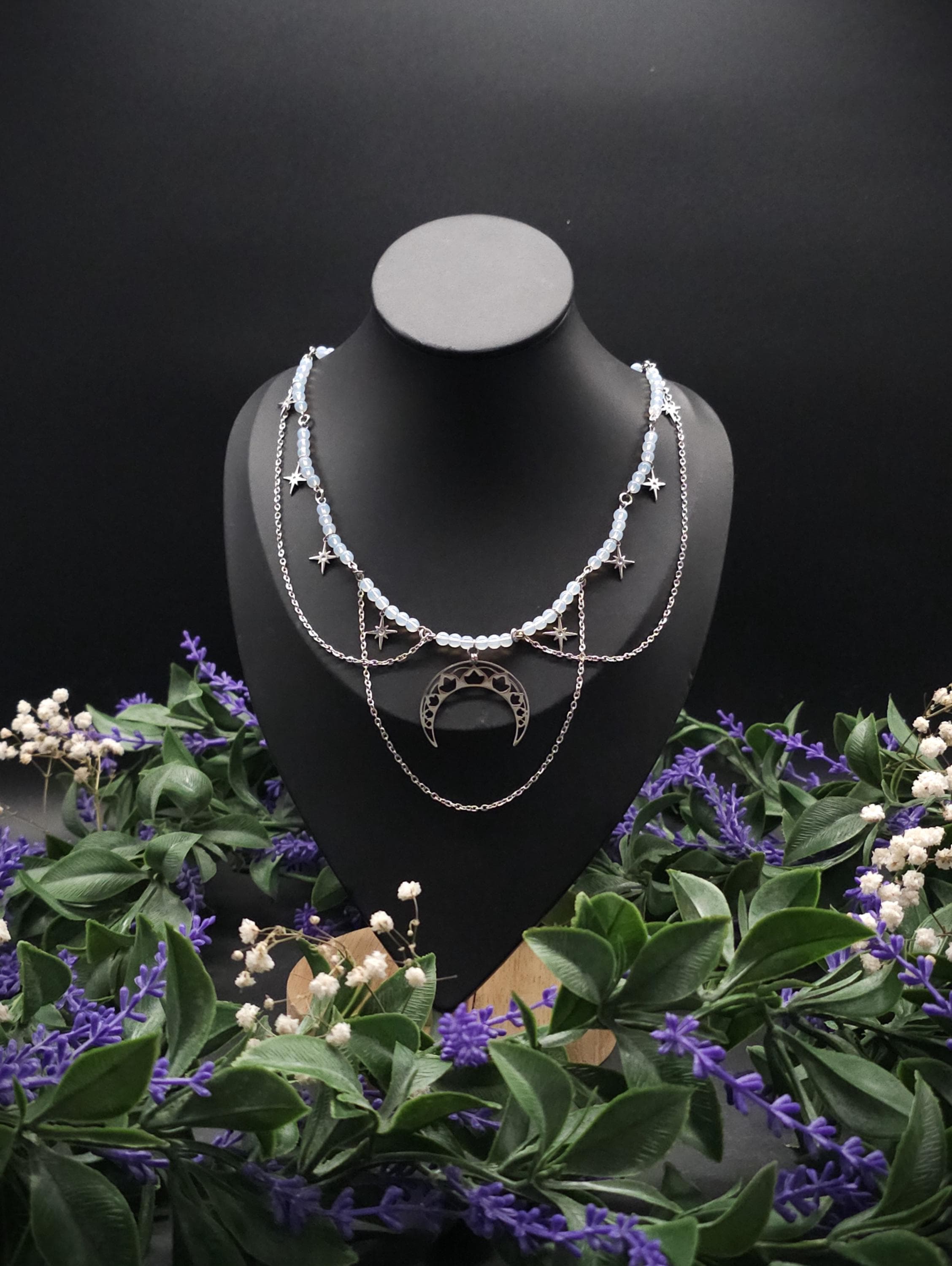 Edelstahl Mond Halskette ~ Größenverstellbares Collier ~ Celestial Sternen Schmuck ~ Fantasy Accessoire