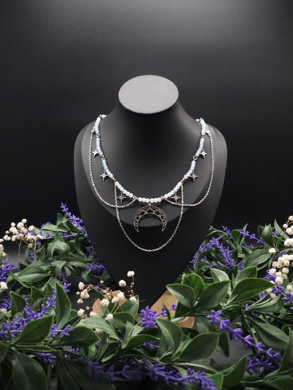 Edelstahl Mond Halskette ~ Größenverstellbares Collier ~ Celestial Sternen Schmuck ~ Fantasy Accessoire