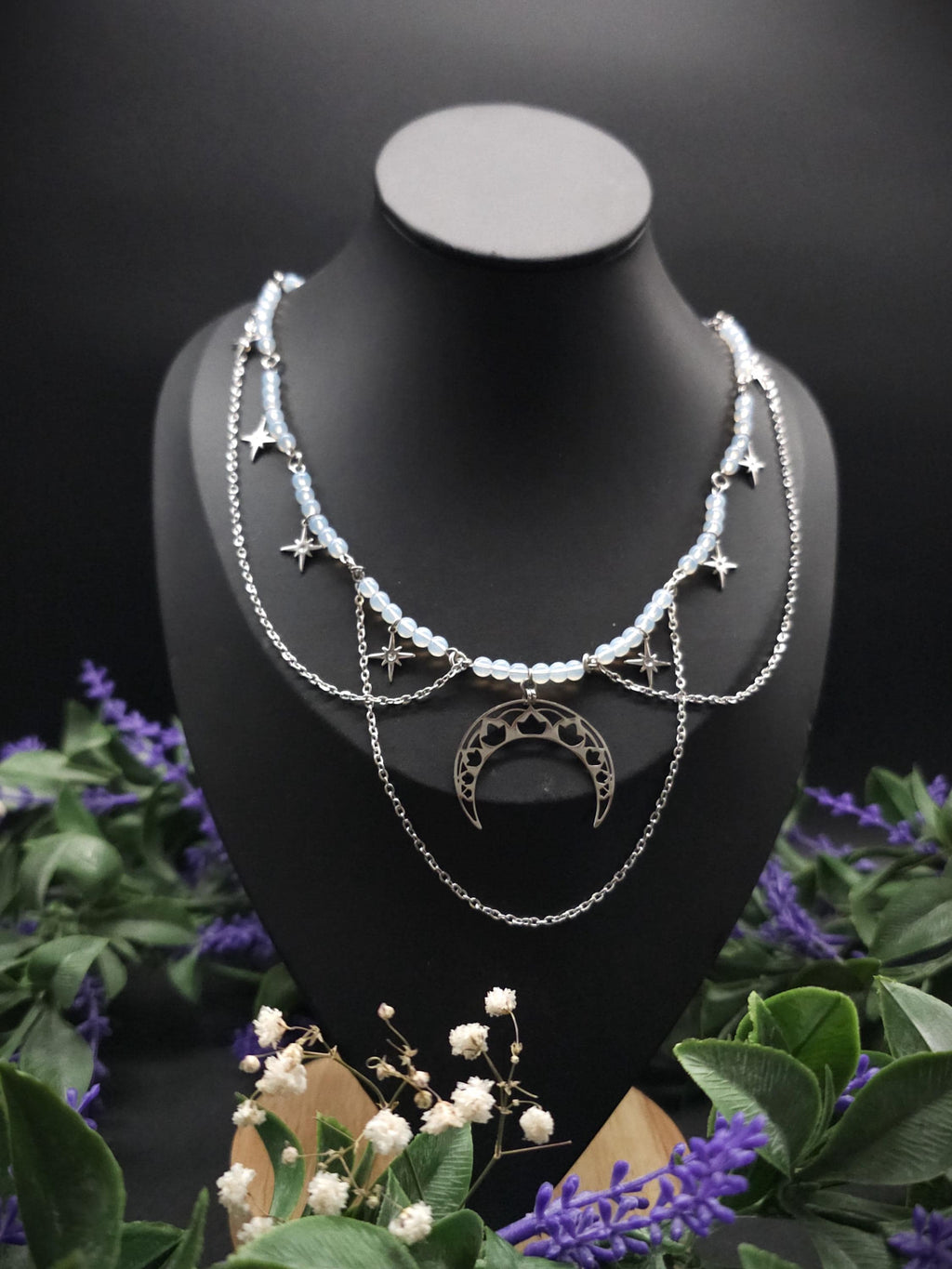 Edelstahl Mond Halskette ~ Größenverstellbares Collier ~ Celestial Sternen Schmuck ~ Fantasy Accessoire