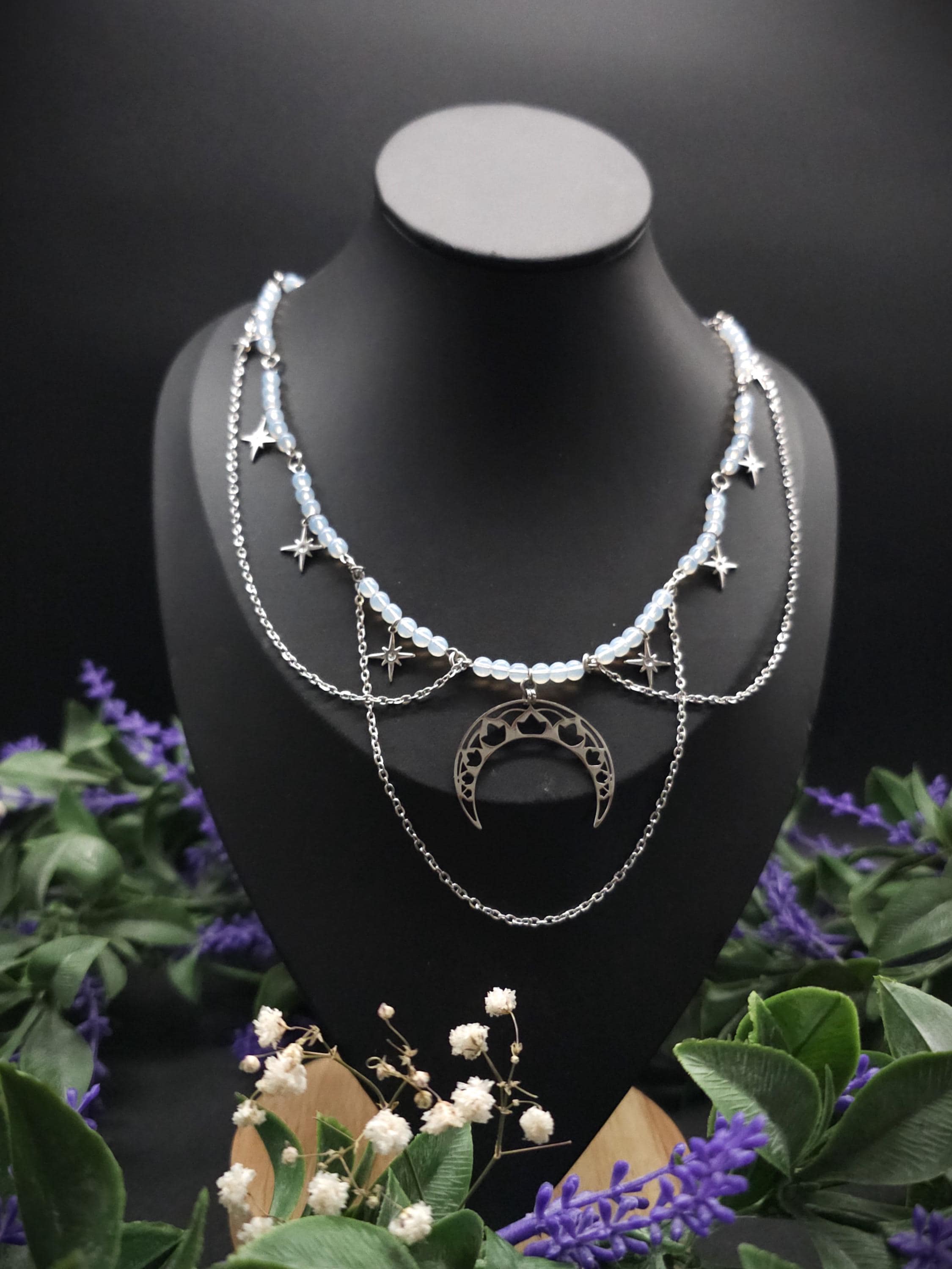 Edelstahl Mond Halskette ~ Größenverstellbares Collier ~ Celestial Sternen Schmuck ~ Fantasy Accessoire