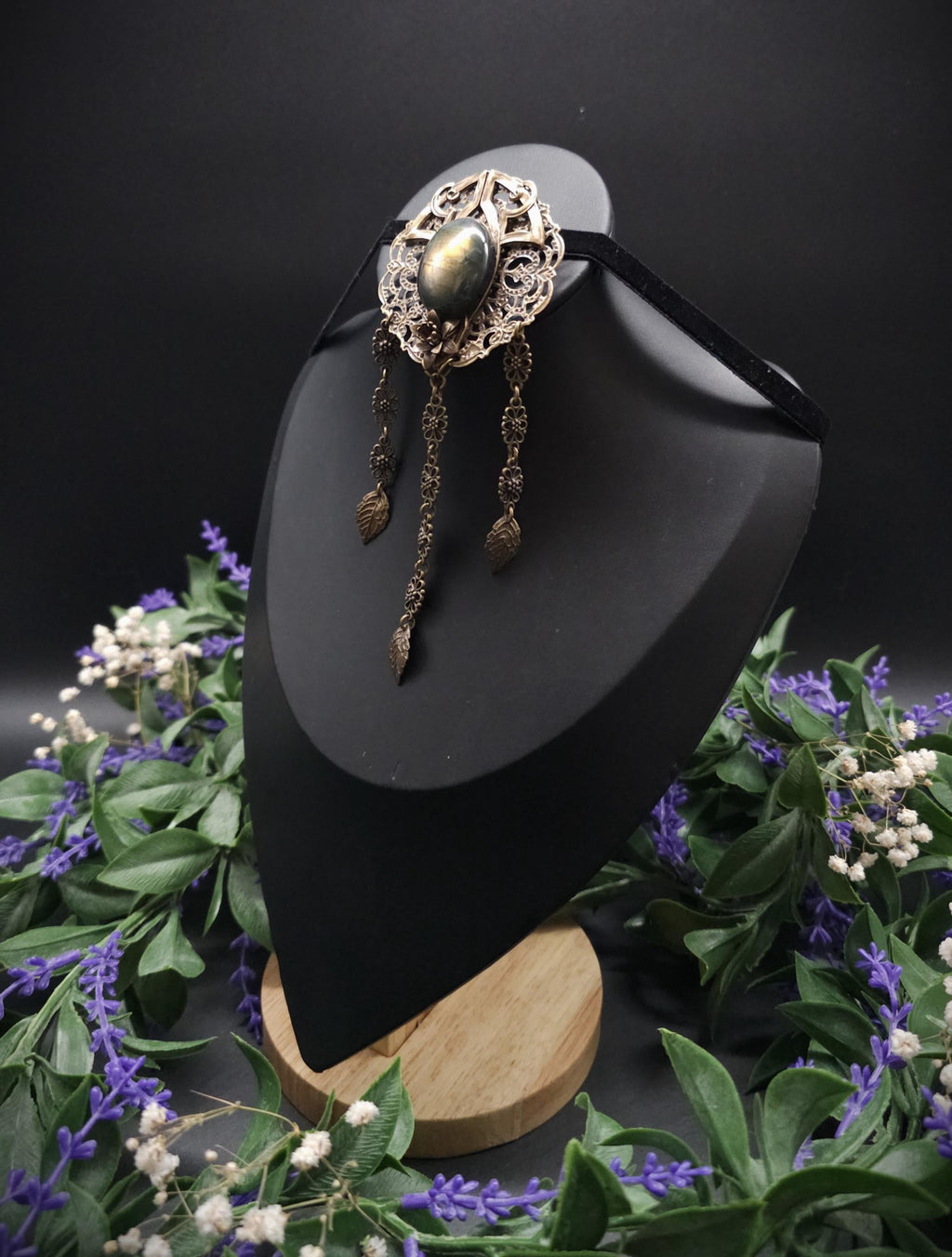 Bronzefarbene Fantasy Brosche ~ Handgefertigter Art Nouveau Pin mit Labradorit ~ Elbenschmuck ~ Elfen Accessoire