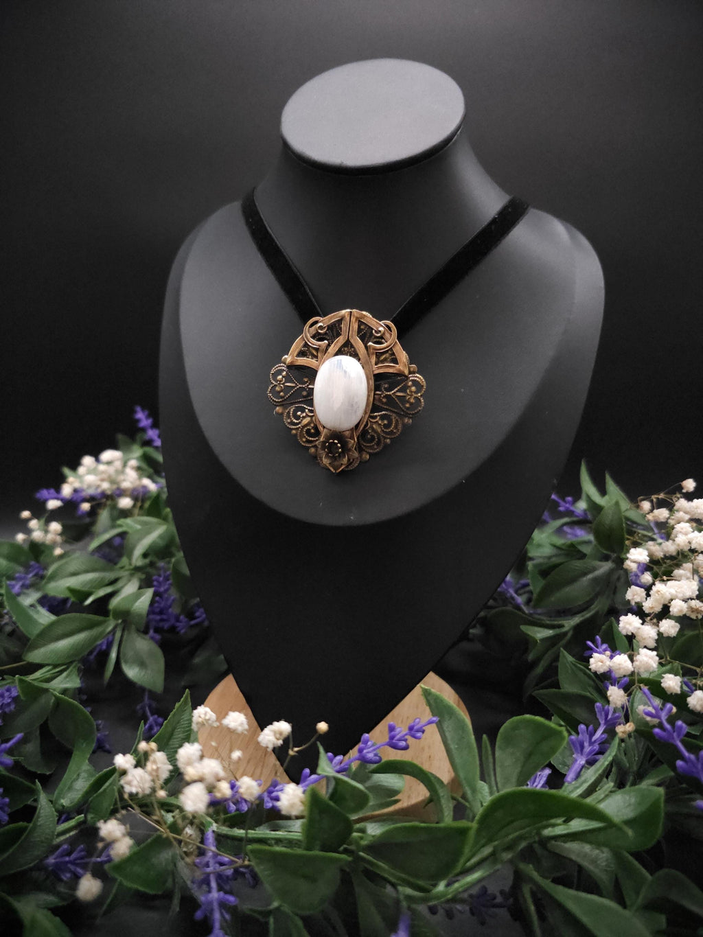 Mondstein Brosche ~ Art Nouveau Jugendstil Accessoire ~ Elbenschmuck ~ Fantasy Schmuck