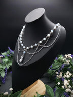 Opalith Perlen Halskette ~ Zirkonia Collier ~ Braut Schmuck ~ Celestial Kette ~ Größenverstellbar