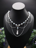 Opalith Perlen Halskette ~ Zirkonia Collier ~ Braut Schmuck ~ Celestial Kette ~ Größenverstellbar