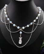 Opalith Perlen Halskette ~ Zirkonia Collier ~ Braut Schmuck ~ Celestial Kette ~ Größenverstellbar