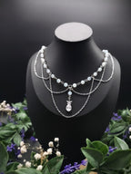 Opalith Perlen Halskette ~ Zirkonia Collier ~ Braut Schmuck ~ Celestial Kette ~ Größenverstellbar