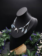 Edelstahl Mond Halskette ~ Opalith Perlen Collier ~ Elfen Fantasy Schmuck ~ Halbmond Kopfschmuck ~ Größenverstellbar