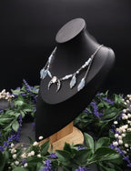 Edelstahl Mond Halskette ~ Opalith Perlen Collier ~ Elfen Fantasy Schmuck ~ Halbmond Kopfschmuck ~ Größenverstellbar