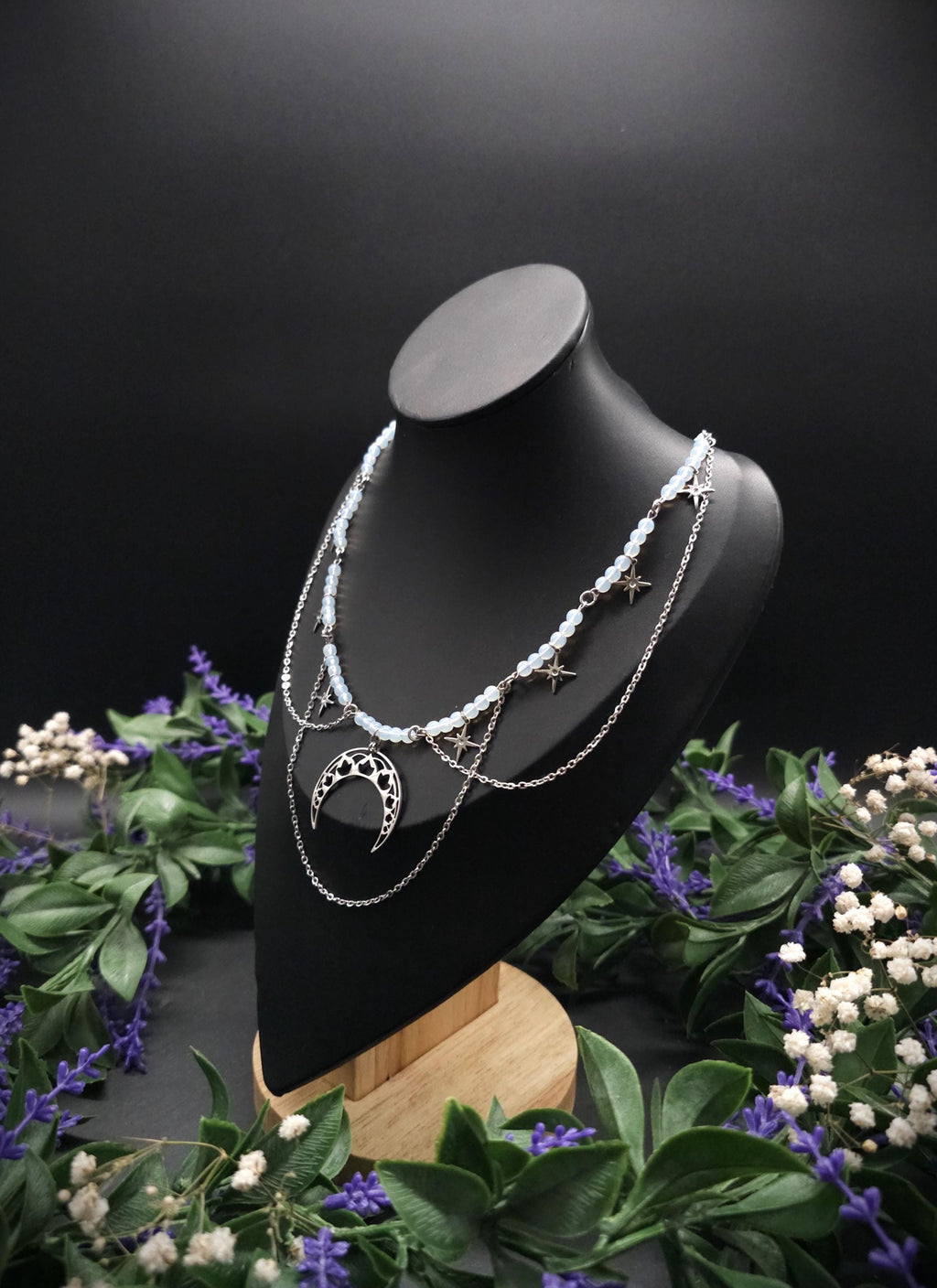 Edelstahl Mond Halskette ~ Größenverstellbares Collier ~ Celestial Sternen Schmuck ~ Fantasy Accessoire