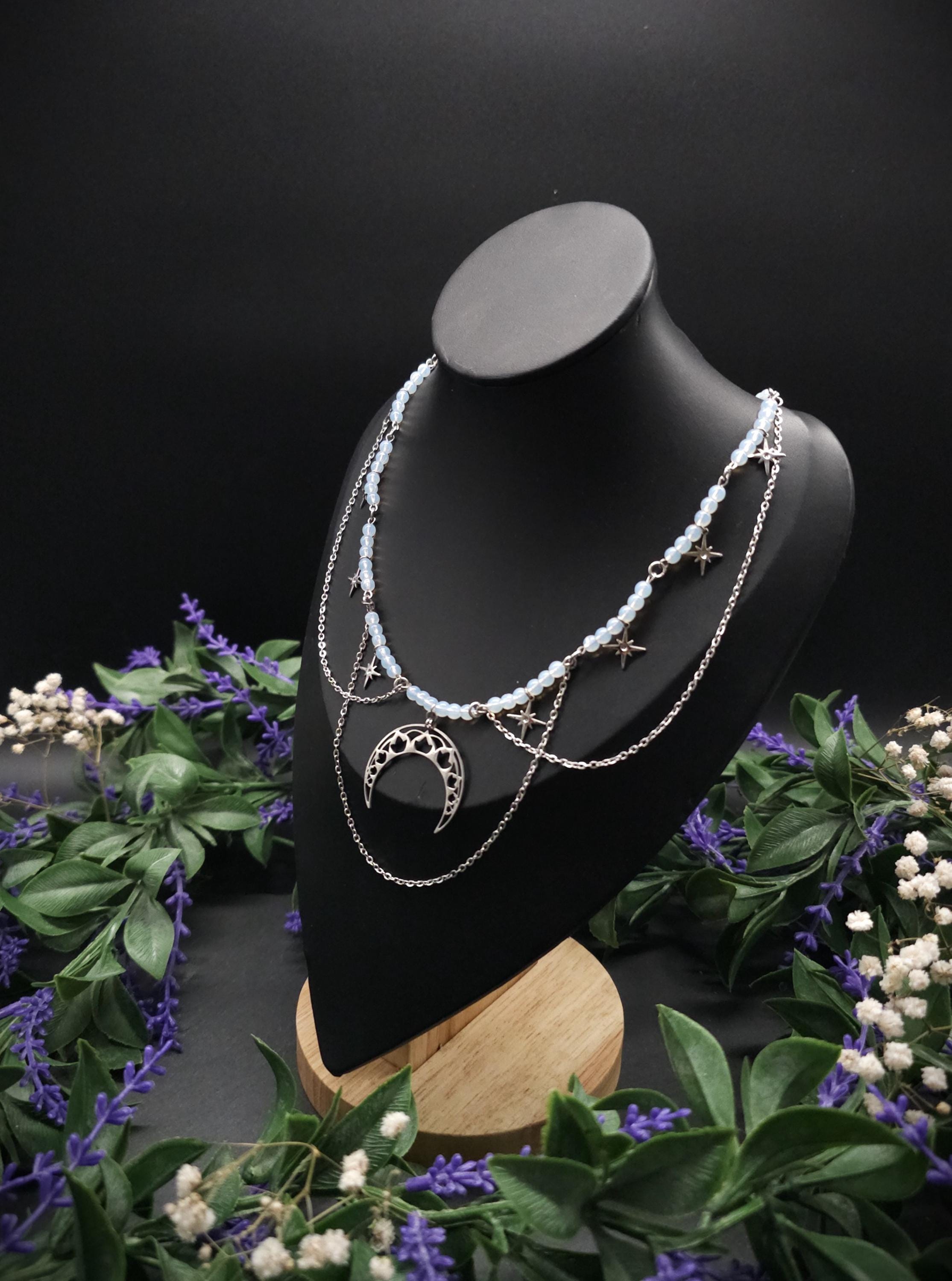 Edelstahl Mond Halskette ~ Größenverstellbares Collier ~ Celestial Sternen Schmuck ~ Fantasy Accessoire