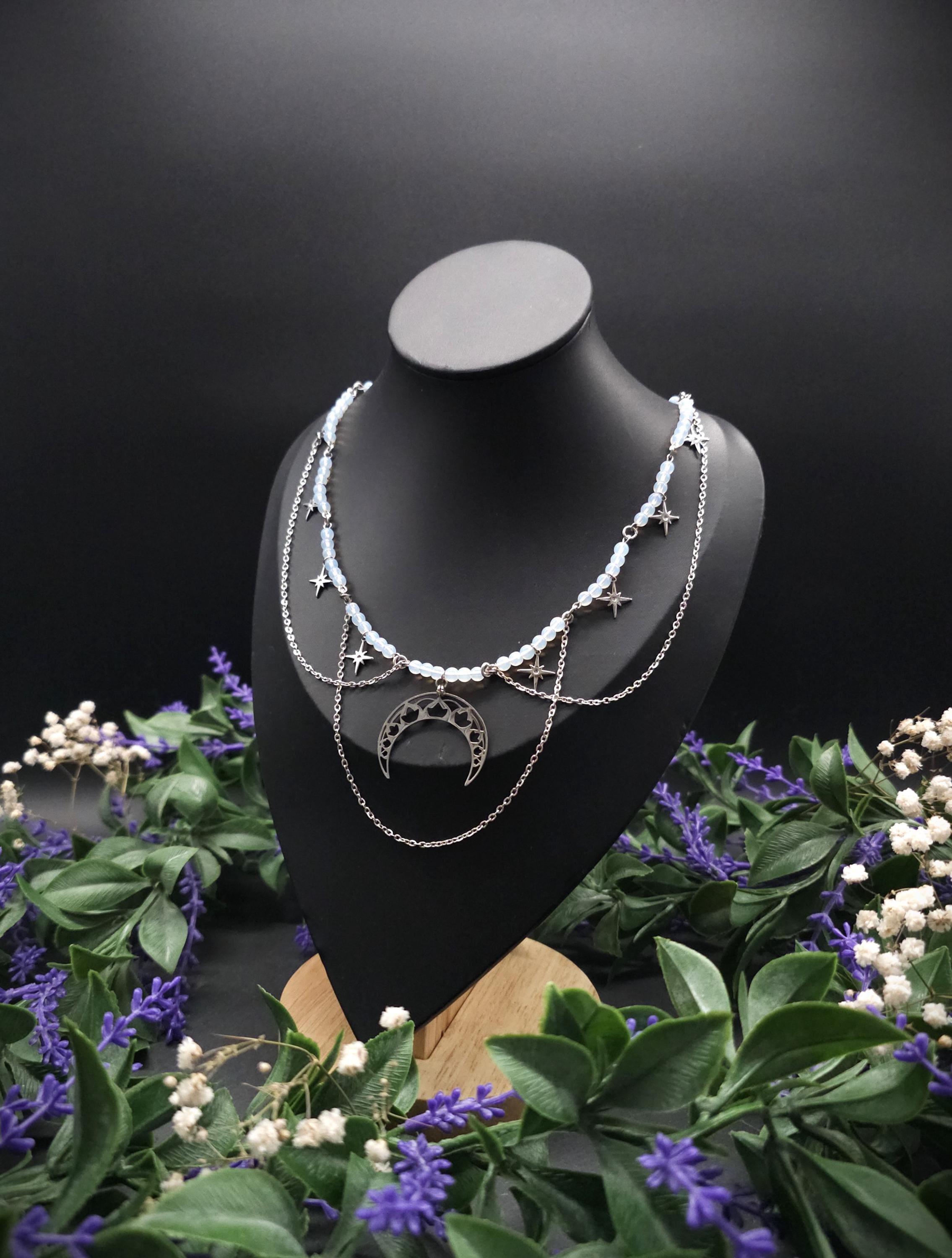 Edelstahl Mond Halskette ~ Größenverstellbares Collier ~ Celestial Sternen Schmuck ~ Fantasy Accessoire