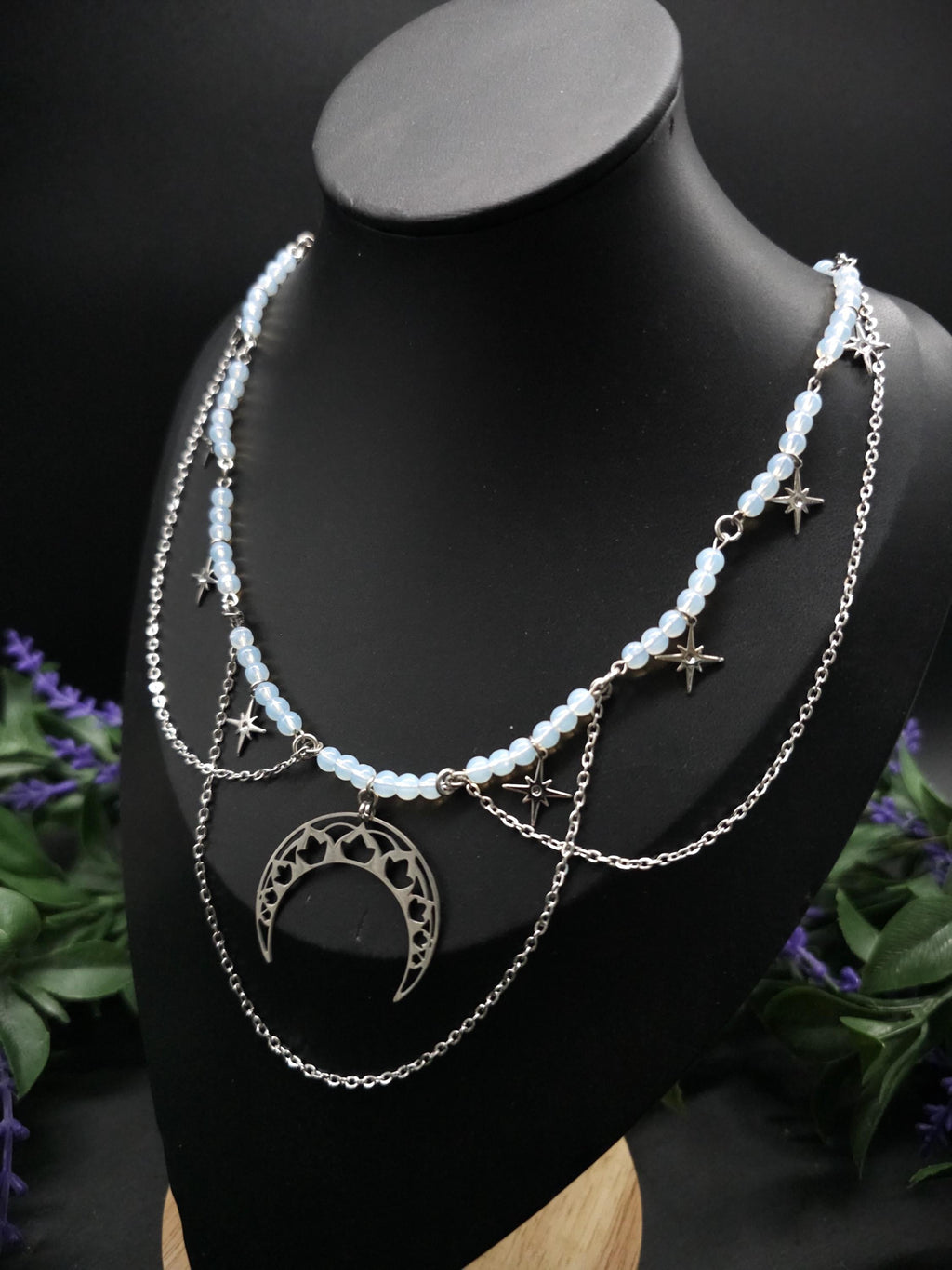 Edelstahl Mond Halskette ~ Größenverstellbares Collier ~ Celestial Sternen Schmuck ~ Fantasy Accessoire