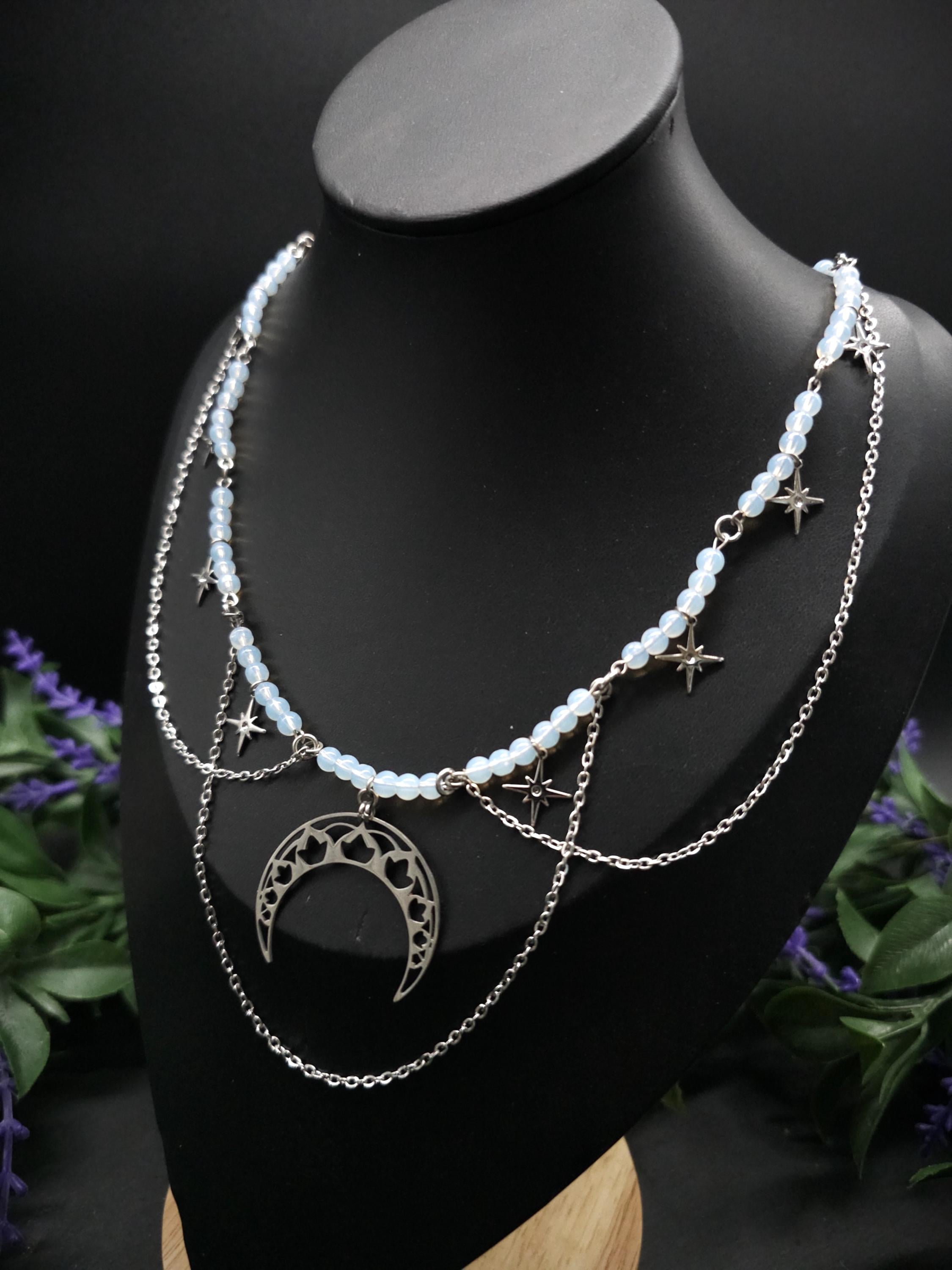 Edelstahl Mond Halskette ~ Größenverstellbares Collier ~ Celestial Sternen Schmuck ~ Fantasy Accessoire