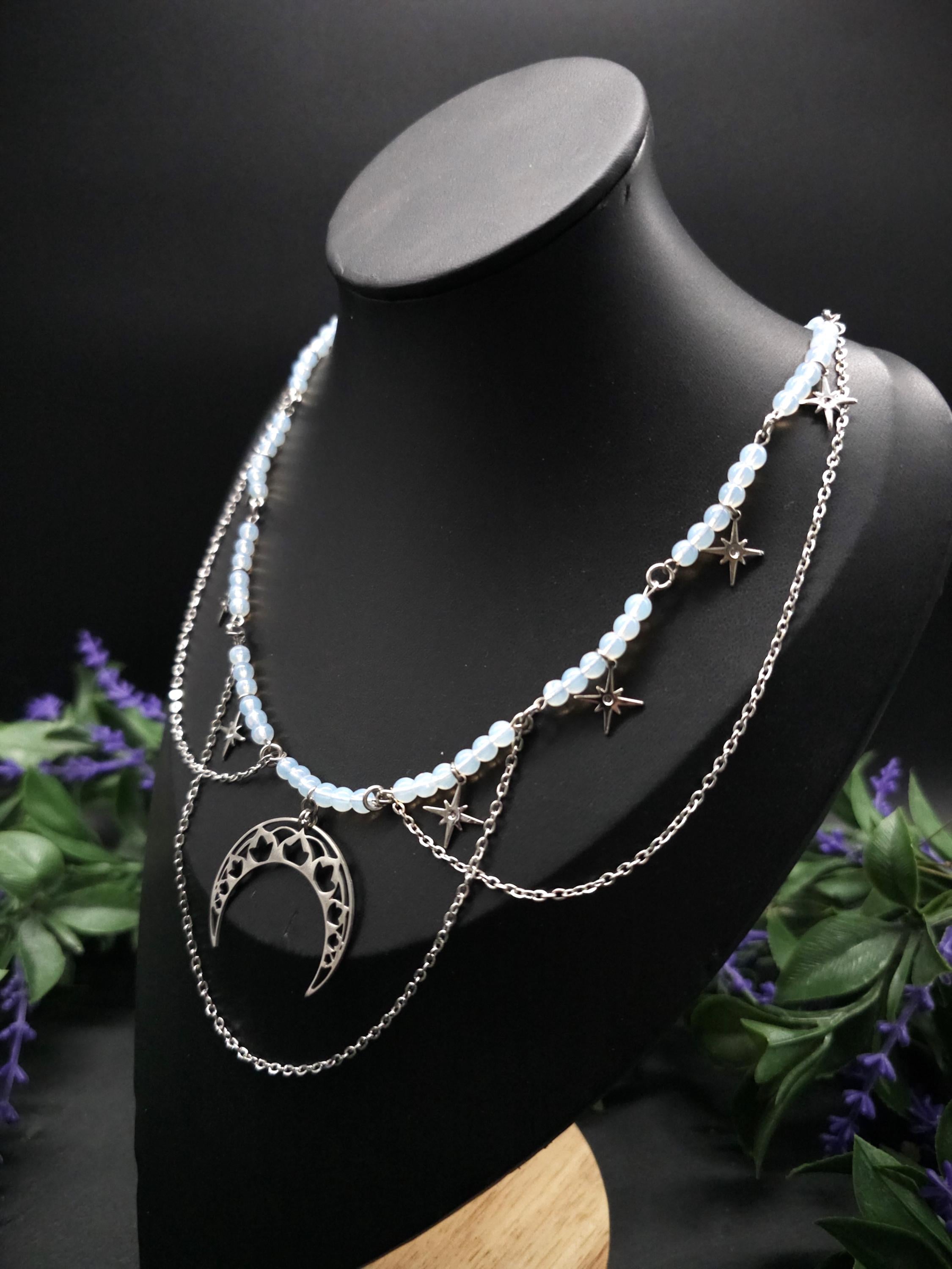 Edelstahl Mond Halskette ~ Größenverstellbares Collier ~ Celestial Sternen Schmuck ~ Fantasy Accessoire
