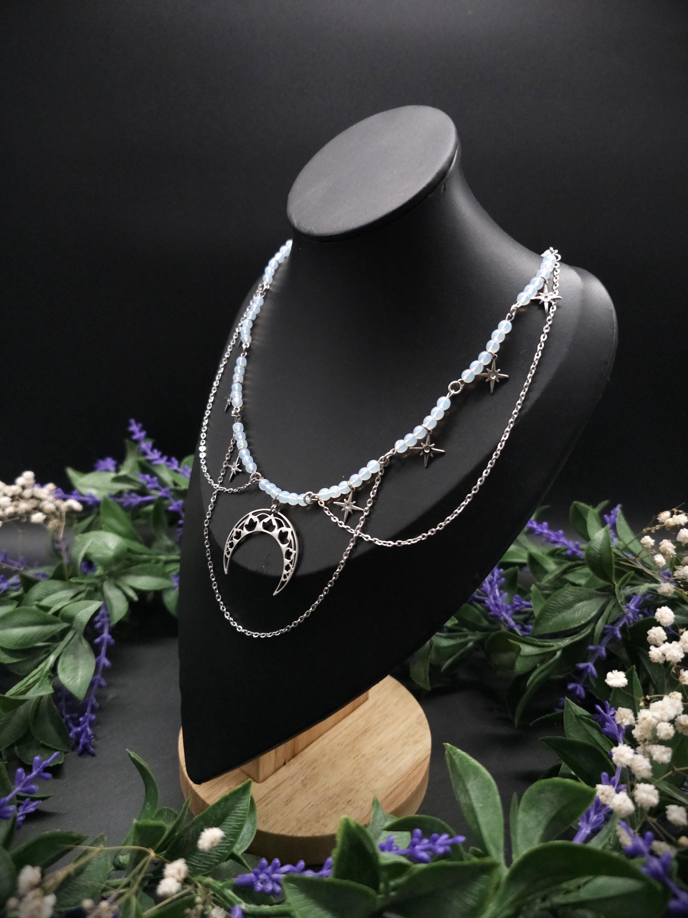 Edelstahl Mond Halskette ~ Größenverstellbares Collier ~ Celestial Sternen Schmuck ~ Fantasy Accessoire