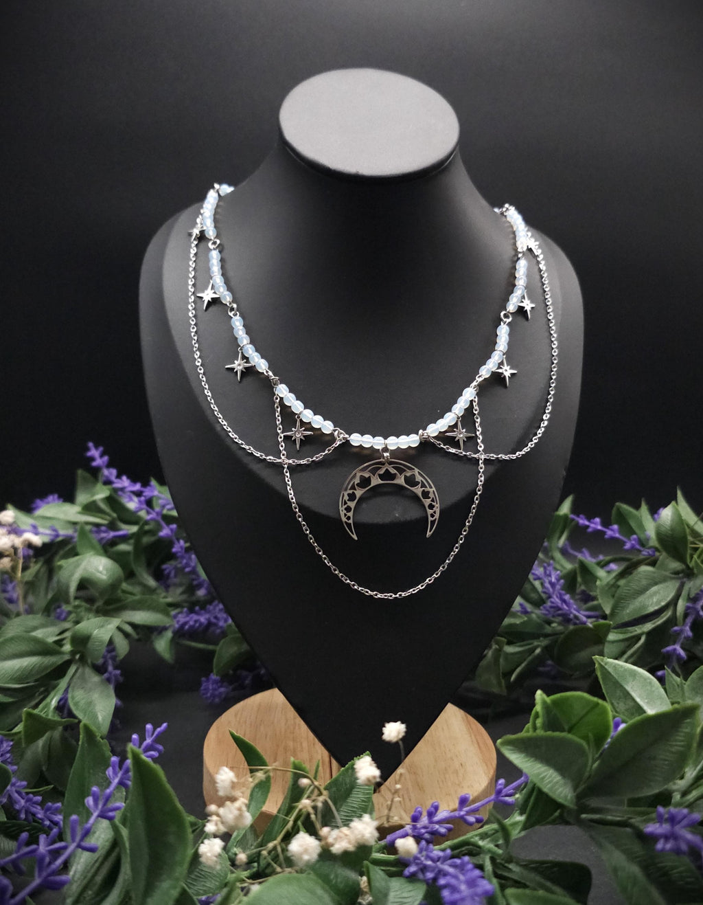 Edelstahl Mond Halskette ~ Größenverstellbares Collier ~ Celestial Sternen Schmuck ~ Fantasy Accessoire