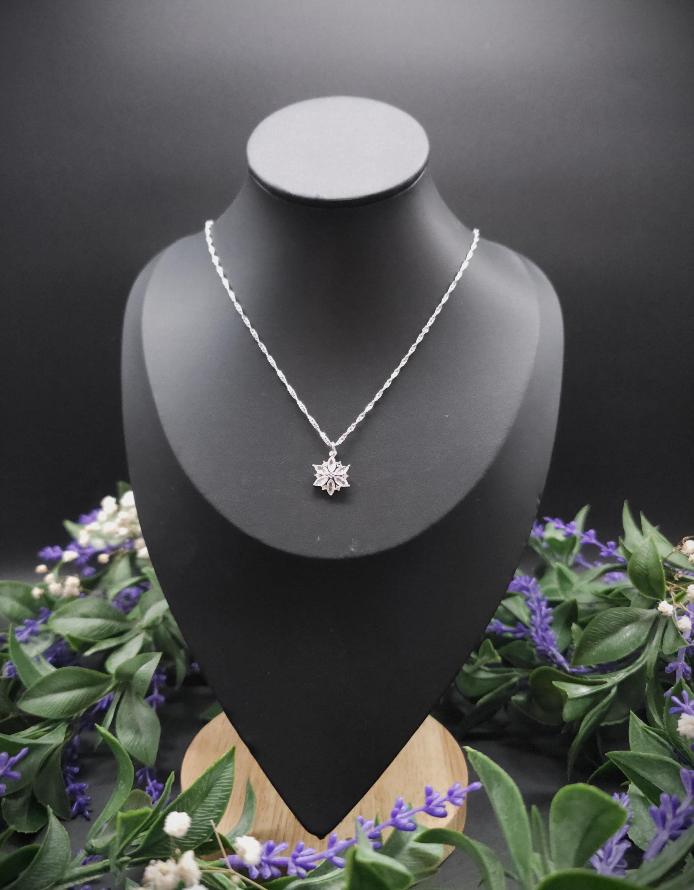 Zirconia Star Necklace ~ Stainless Steel Silver Fantasy Chain ~ Bridal Elven Jewelry
