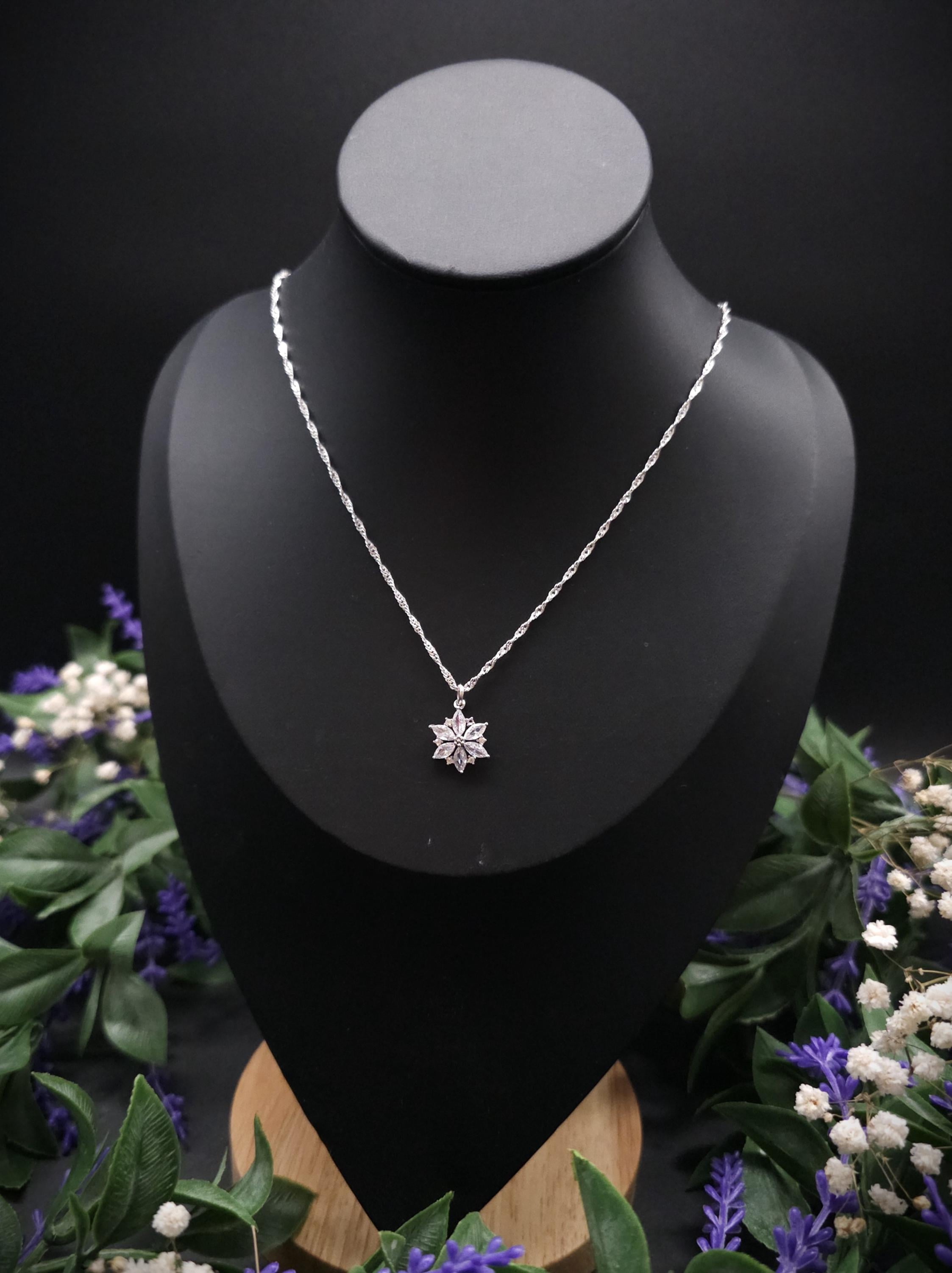 Zirconia Star Necklace ~ Stainless Steel Silver Fantasy Chain ~ Bridal Elven Jewelry