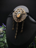 Bronzefarbene Fantasy Brosche ~ Handgefertigter Art Nouveau Pin mit Labradorit ~ Elbenschmuck ~ Elfen Accessoire