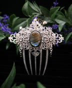 Labradorit Haarkamm ~ filigraner Haarschmuck mit Sternen ~ Art Nouveau Accessoire ~ Hochzeit, Fantasy & LARP