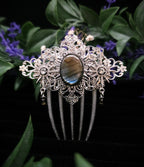Labradorit Haarkamm ~ filigraner Haarschmuck mit Sternen ~ Art Nouveau Accessoire ~ Hochzeit, Fantasy & LARP