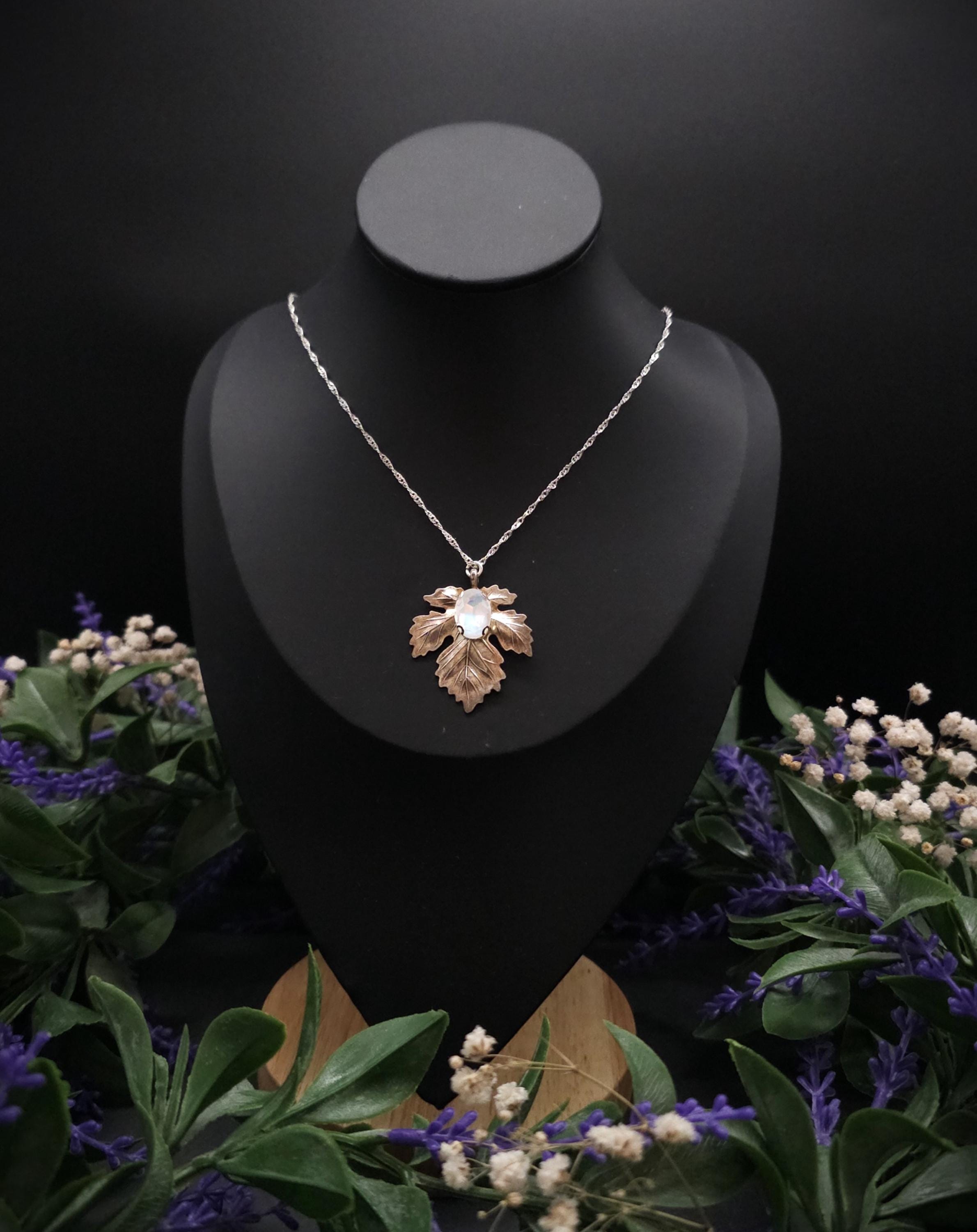 Opalith Blattkette ~ Art Nouveau Halskette ~ Efeu Anhänger ~ Fantasy Schmuck ~ Woodland Hochzeit ~ 925 Silber Kette