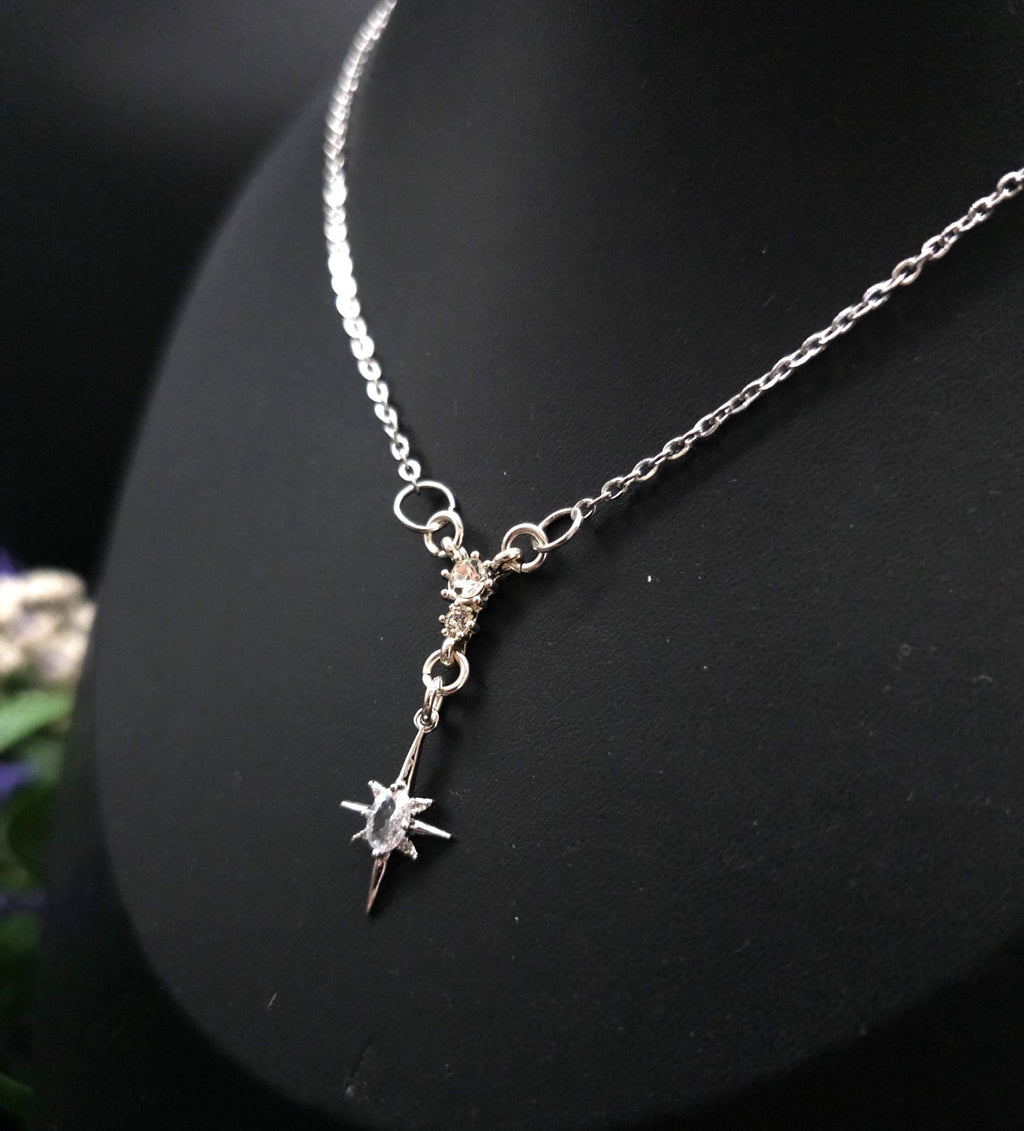 Sternen Halskette~ North Star Pendant ~ Edelstahl und Zirkonia ~ Celestial Jewelry ~ Adjustable Necklace