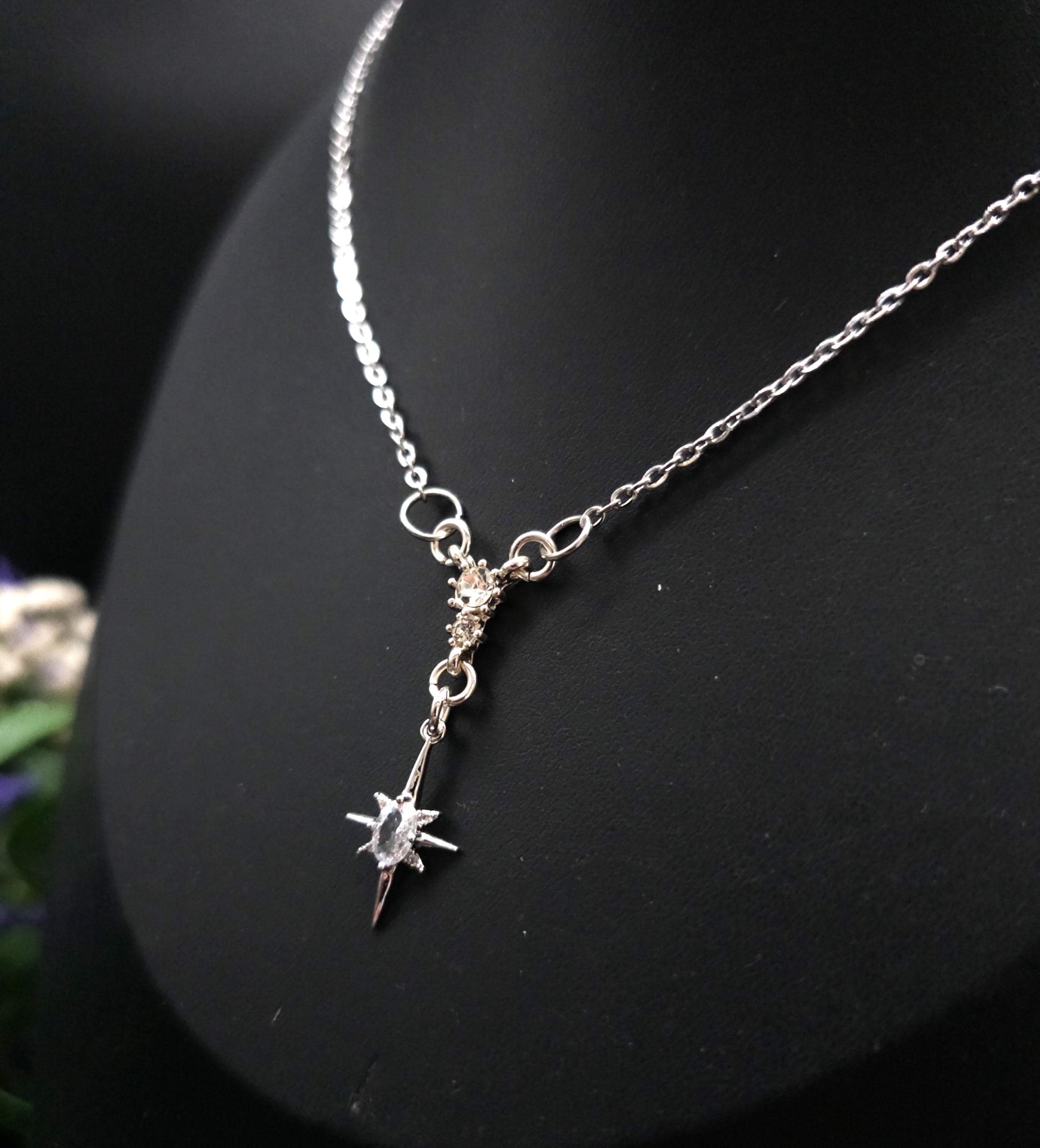Sternen Halskette~ North Star Pendant ~ Edelstahl und Zirkonia ~ Celestial Jewelry ~ Adjustable Necklace