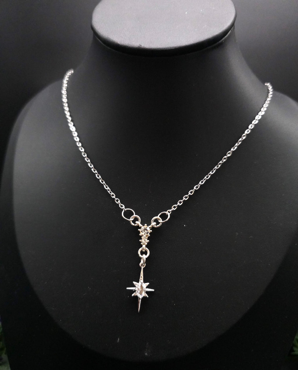 Sternen Halskette~ North Star Pendant ~ Edelstahl und Zirkonia ~ Celestial Jewelry ~ Adjustable Necklace