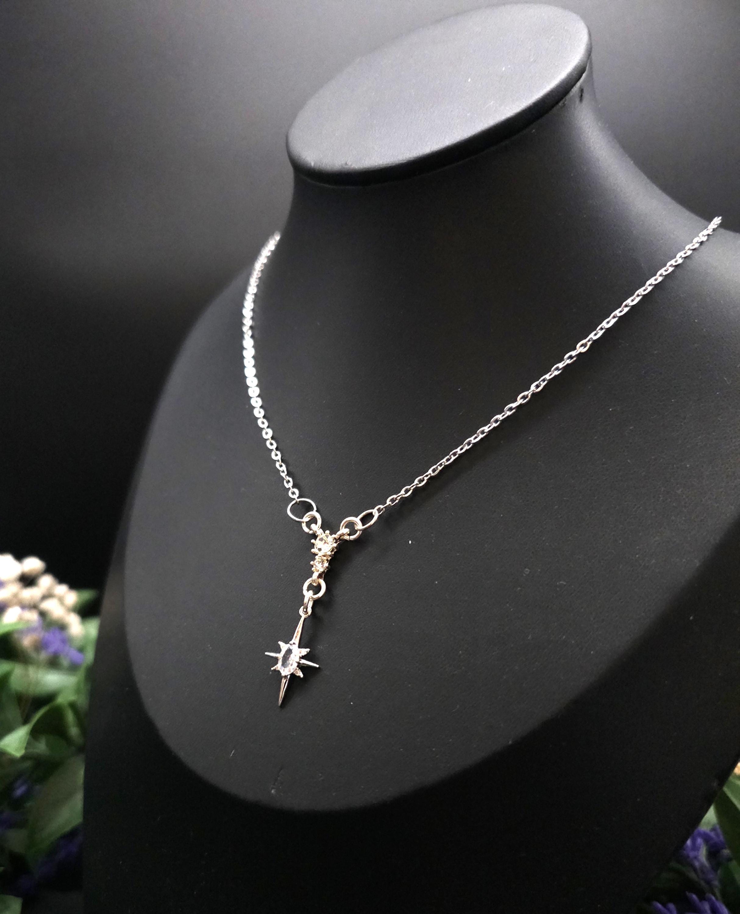 Sternen Halskette~ North Star Pendant ~ Edelstahl und Zirkonia ~ Celestial Jewelry ~ Adjustable Necklace