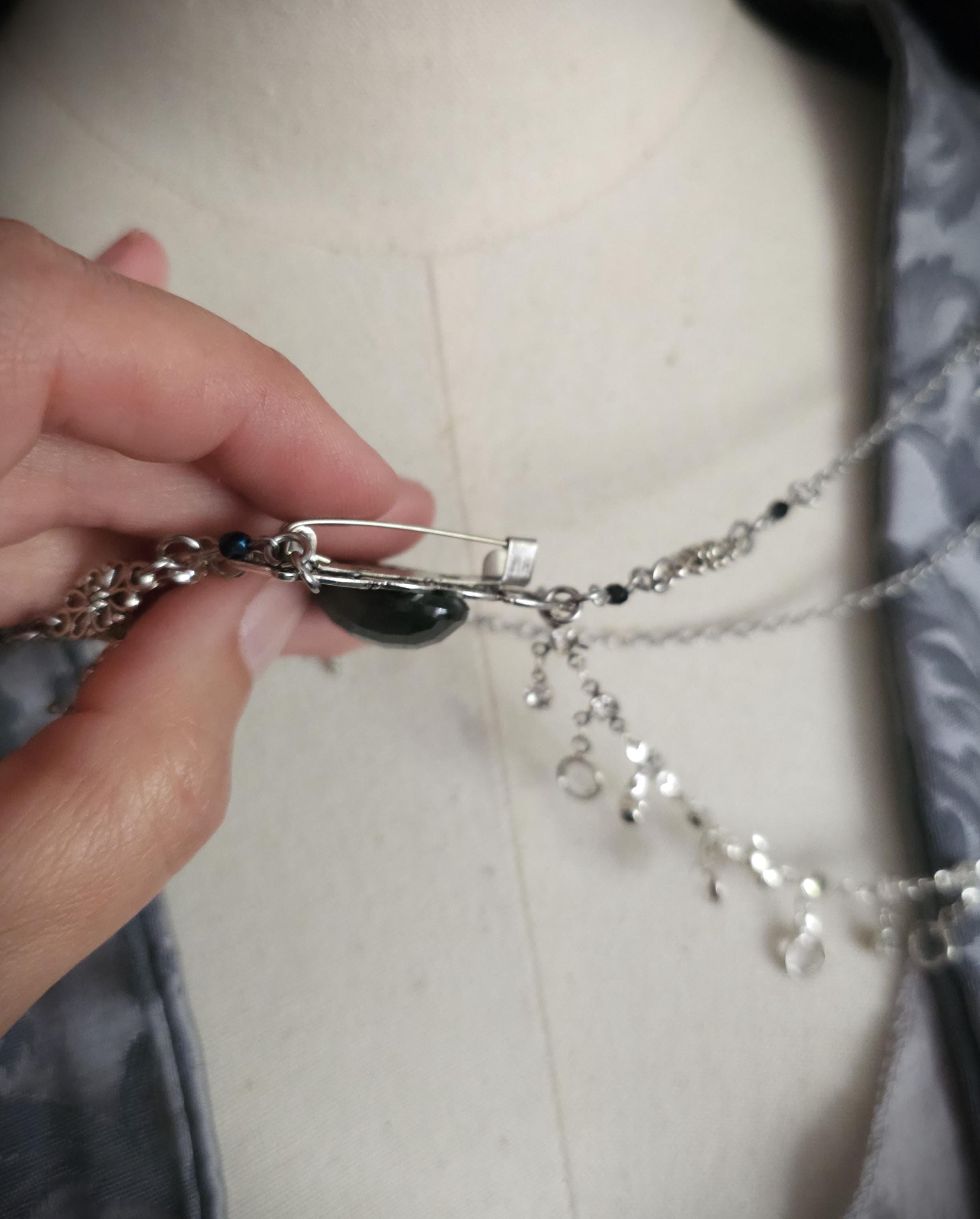 Labradorit Brosche ~ Ausschnittschmuck Silber ~ Elfischer Fantasy Schmuck ~ Schulterkette