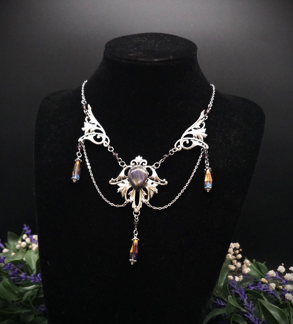 Labradorit Halskette Art Nouveau ~ Jugendstil Kette mit violettem Labradorit ~ Fantasy Schmuck ~ Gothic Statement Necklace