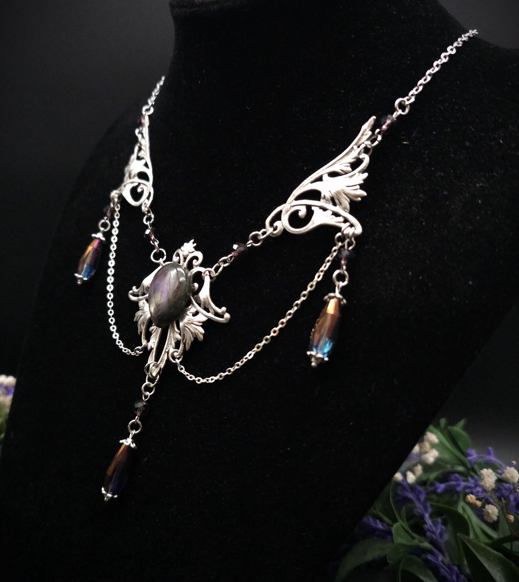 Labradorit Halskette Art Nouveau ~ Jugendstil Kette mit violettem Labradorit ~ Fantasy Schmuck ~ Gothic Statement Necklace