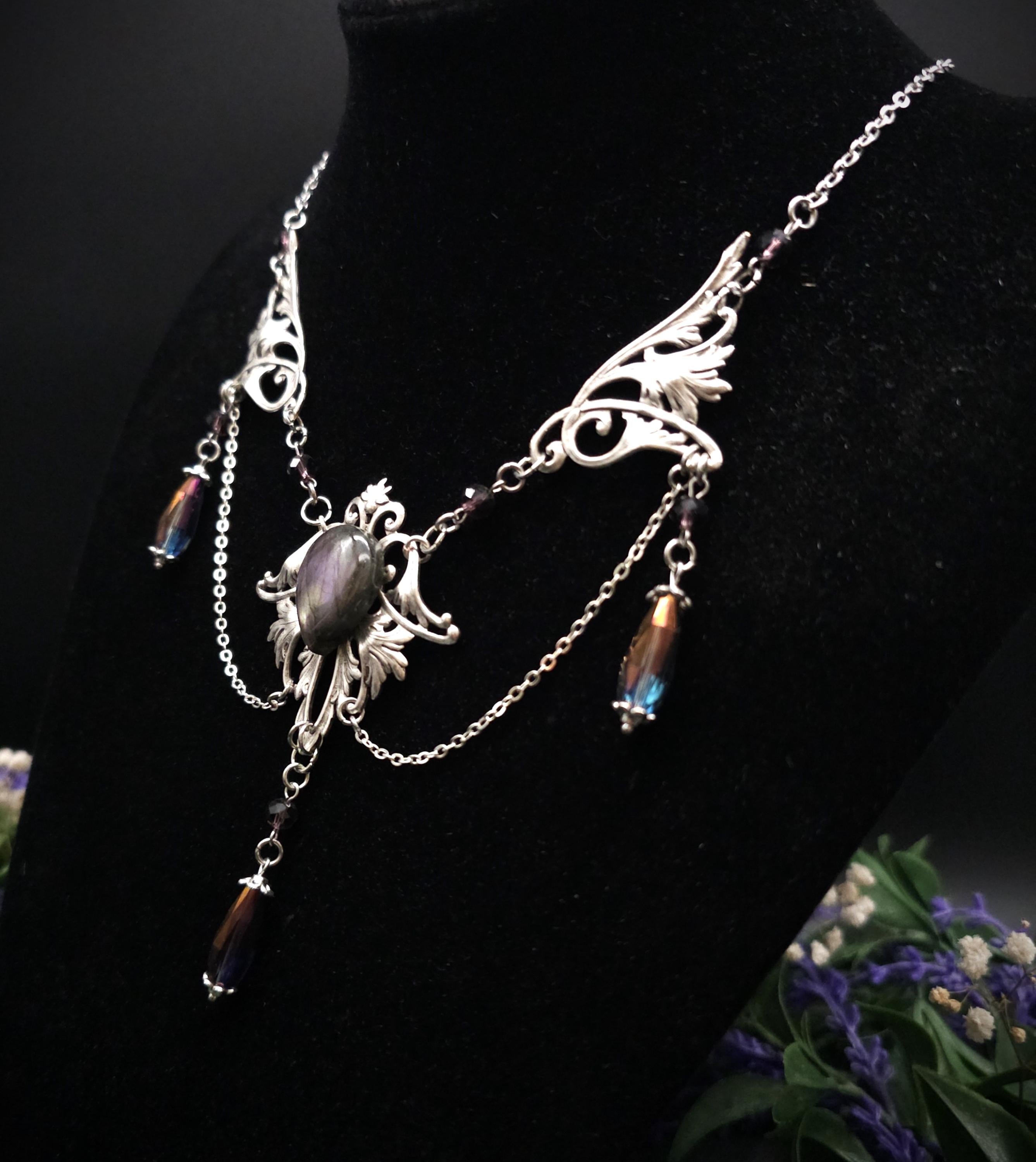 Labradorit Halskette Art Nouveau ~ Jugendstil Kette mit violettem Labradorit ~ Fantasy Schmuck ~ Gothic Statement Necklace