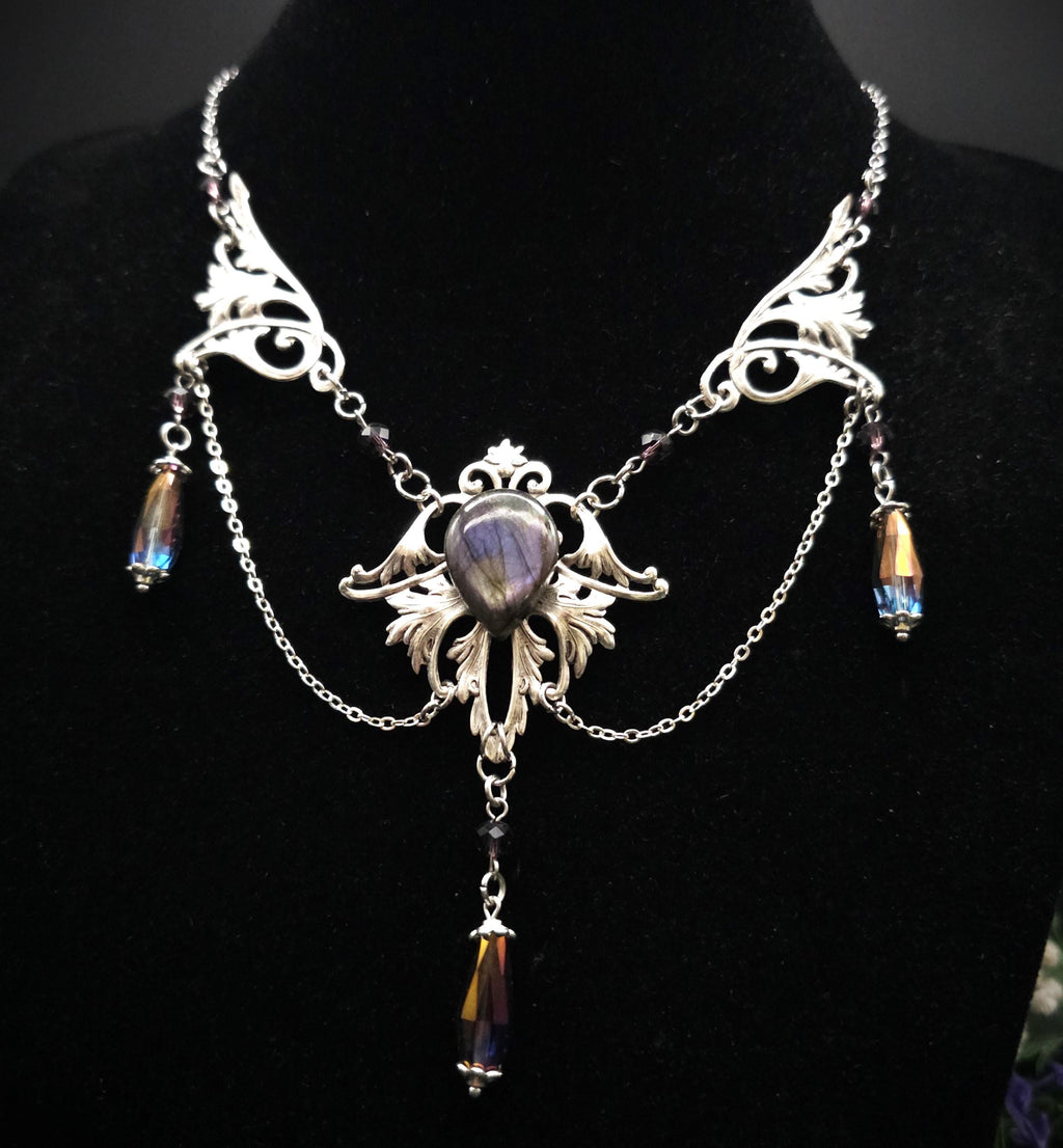 Labradorit Halskette Art Nouveau ~ Jugendstil Kette mit violettem Labradorit ~ Fantasy Schmuck ~ Gothic Statement Necklace