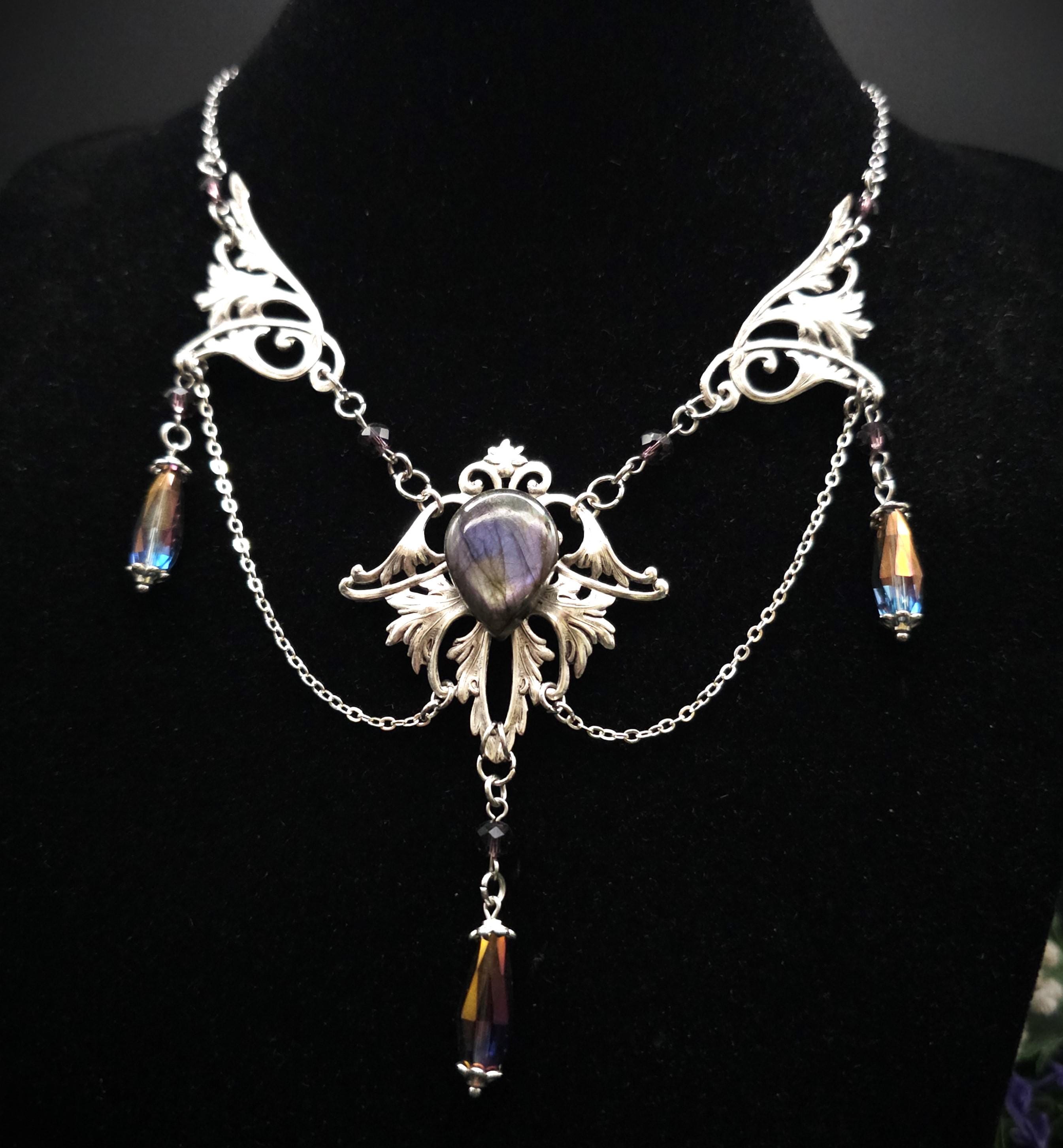 Labradorit Halskette Art Nouveau ~ Jugendstil Kette mit violettem Labradorit ~ Fantasy Schmuck ~ Gothic Statement Necklace