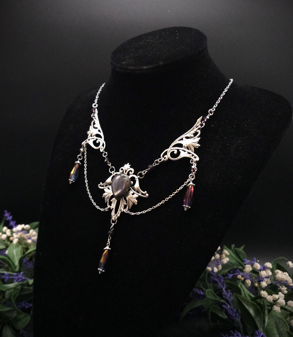 Labradorit Halskette Art Nouveau ~ Jugendstil Kette mit violettem Labradorit ~ Fantasy Schmuck ~ Gothic Statement Necklace