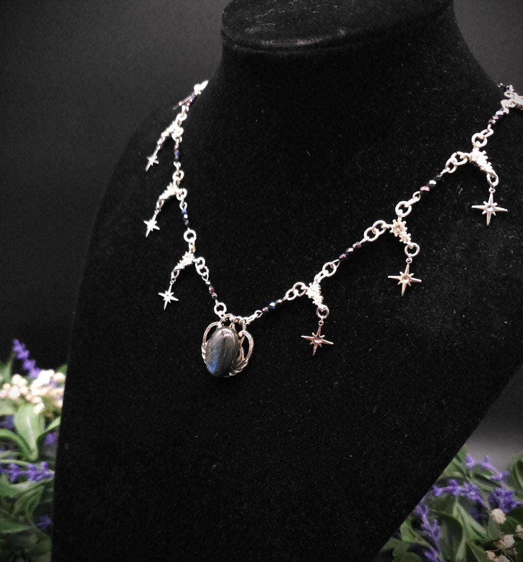 Labradorit Halskette mit Sternen ~ Art Nouveau Kette ~ Celestial Jewelry ~ Elbischer Fantasy Schmuck ~ Edelstahl