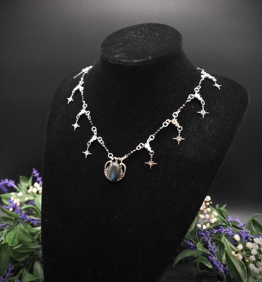 Labradorit Halskette mit Sternen ~ Art Nouveau Kette ~ Celestial Jewelry ~ Elbischer Fantasy Schmuck ~ Edelstahl