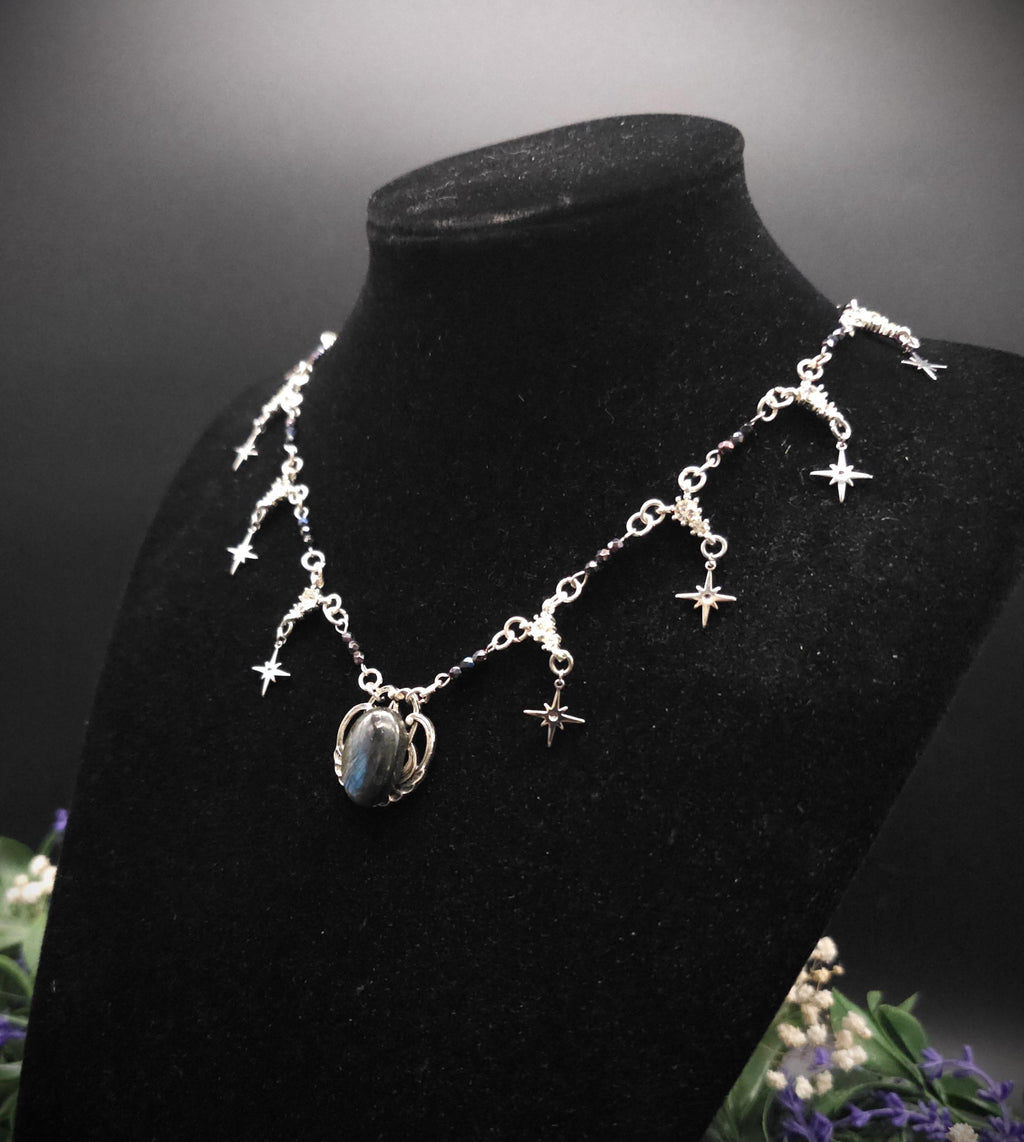 Labradorit Halskette mit Sternen ~ Art Nouveau Kette ~ Celestial Jewelry ~ Elbischer Fantasy Schmuck ~ Edelstahl
