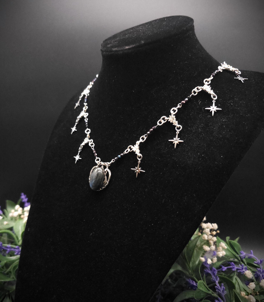 Labradorit Halskette mit Sternen ~ Art Nouveau Kette ~ Celestial Jewelry ~ Elbischer Fantasy Schmuck ~ Edelstahl