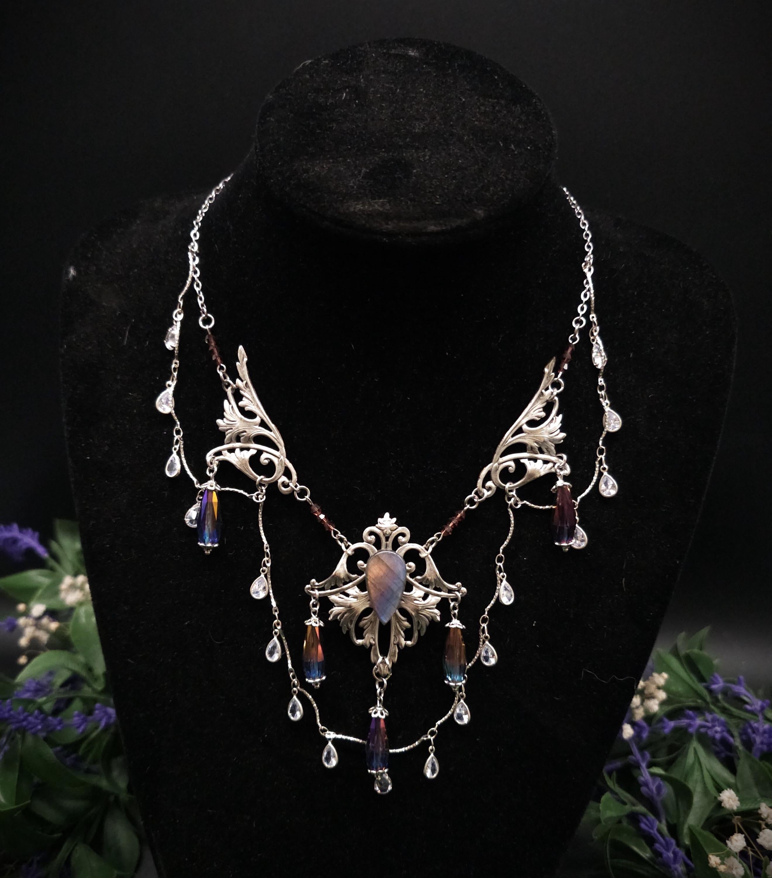 Regenbogen Labradorit Halskette ~ Art Nouveau Fantasy Collier ~ Fantasy Accessoire